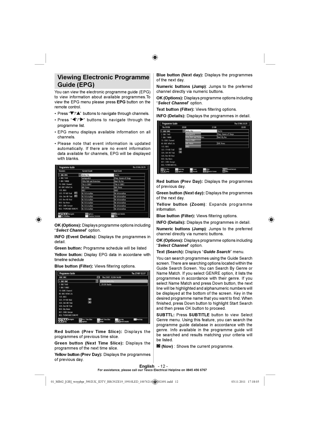 Technika 19-811 manual Viewing Electronic Programme Guide EPG 