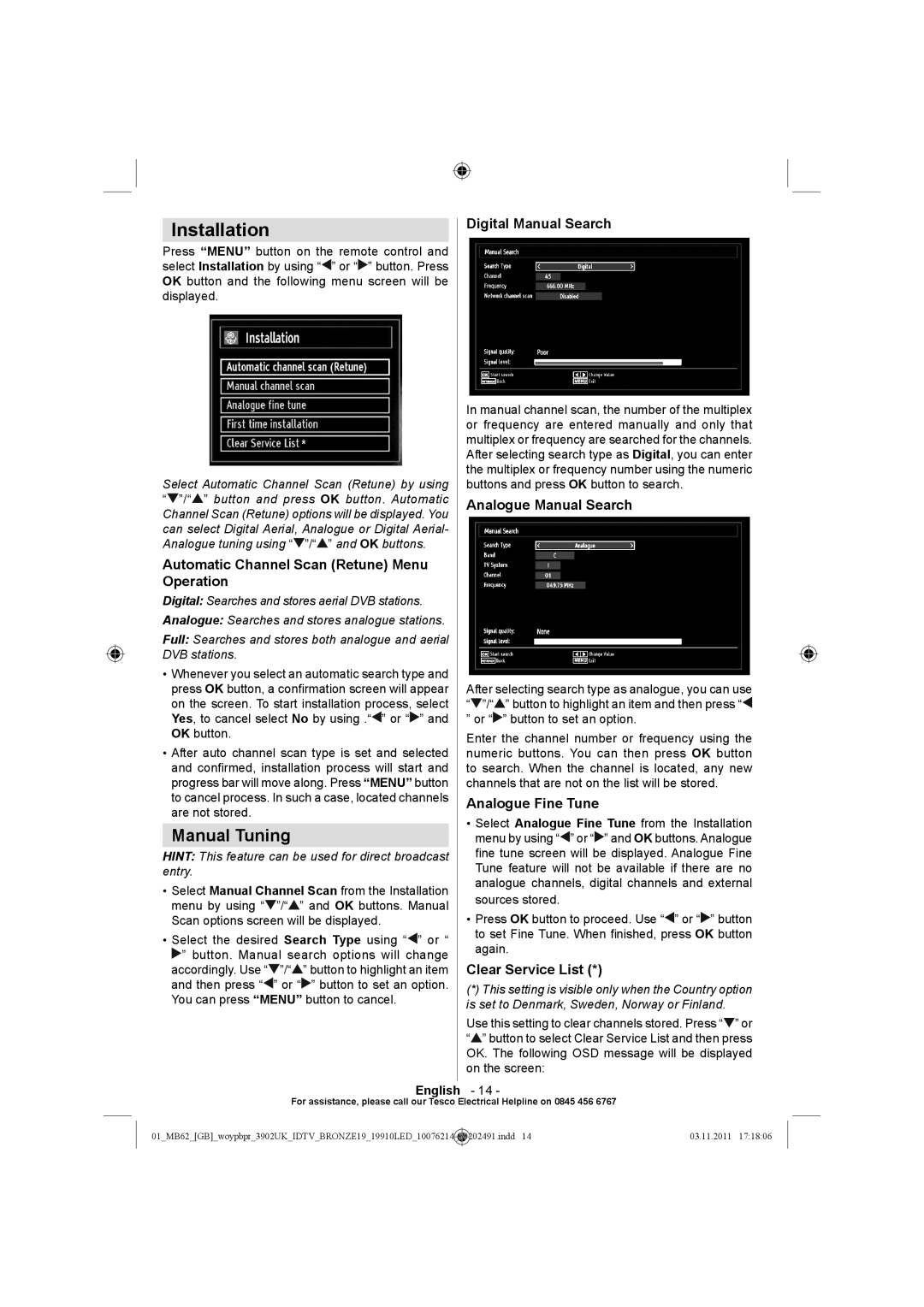 Technika 19-811 manual Installation, Manual Tuning 