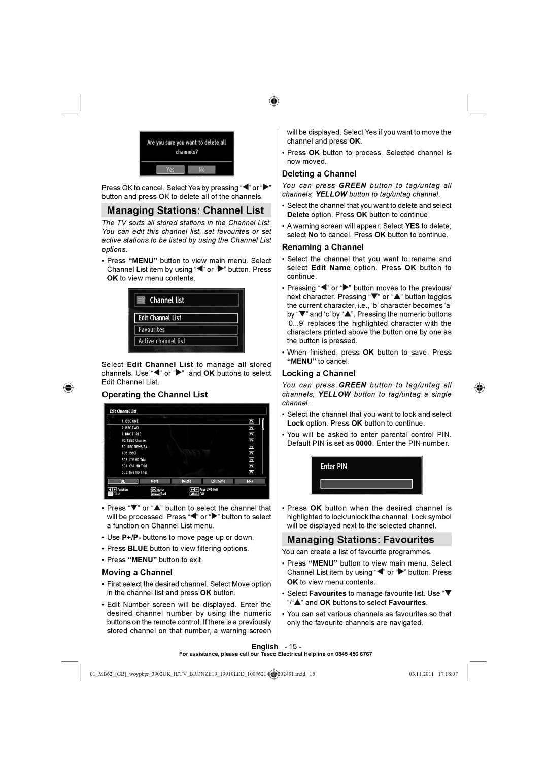 Technika 19-811 manual Managing Stations Channel List, Managing Stations Favourites 