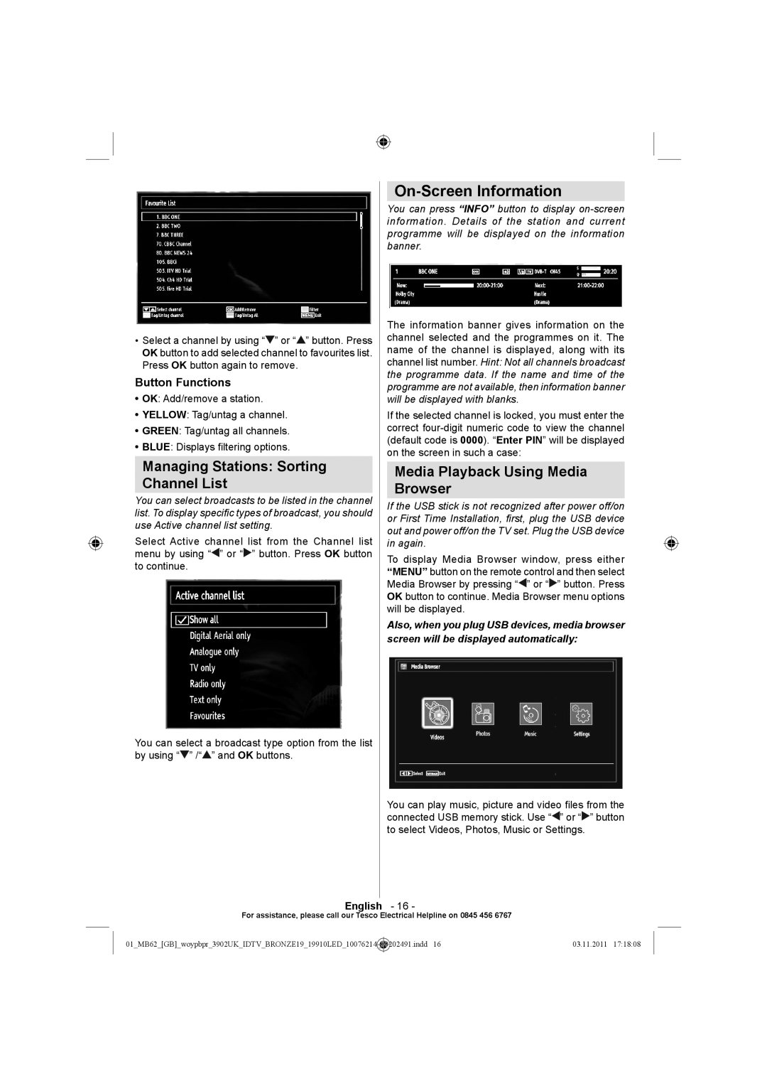 Technika 19-811 manual On-Screen Information, Managing Stations Sorting Channel List, Media Playback Using Media Browser 