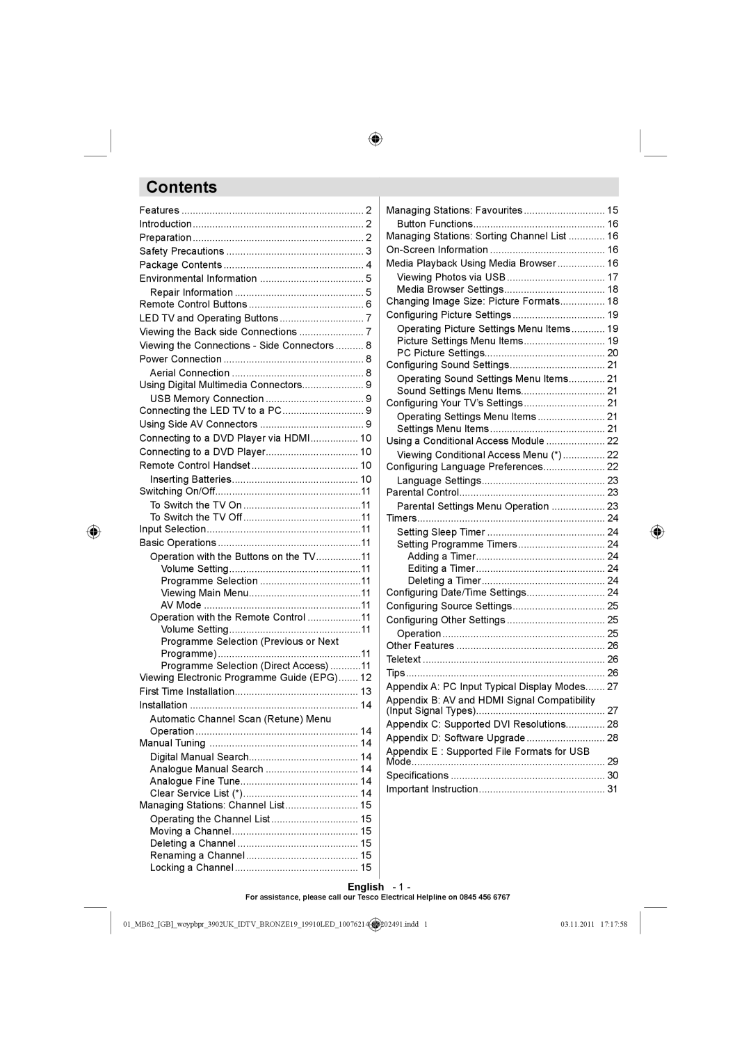 Technika 19-811 manual Contents 