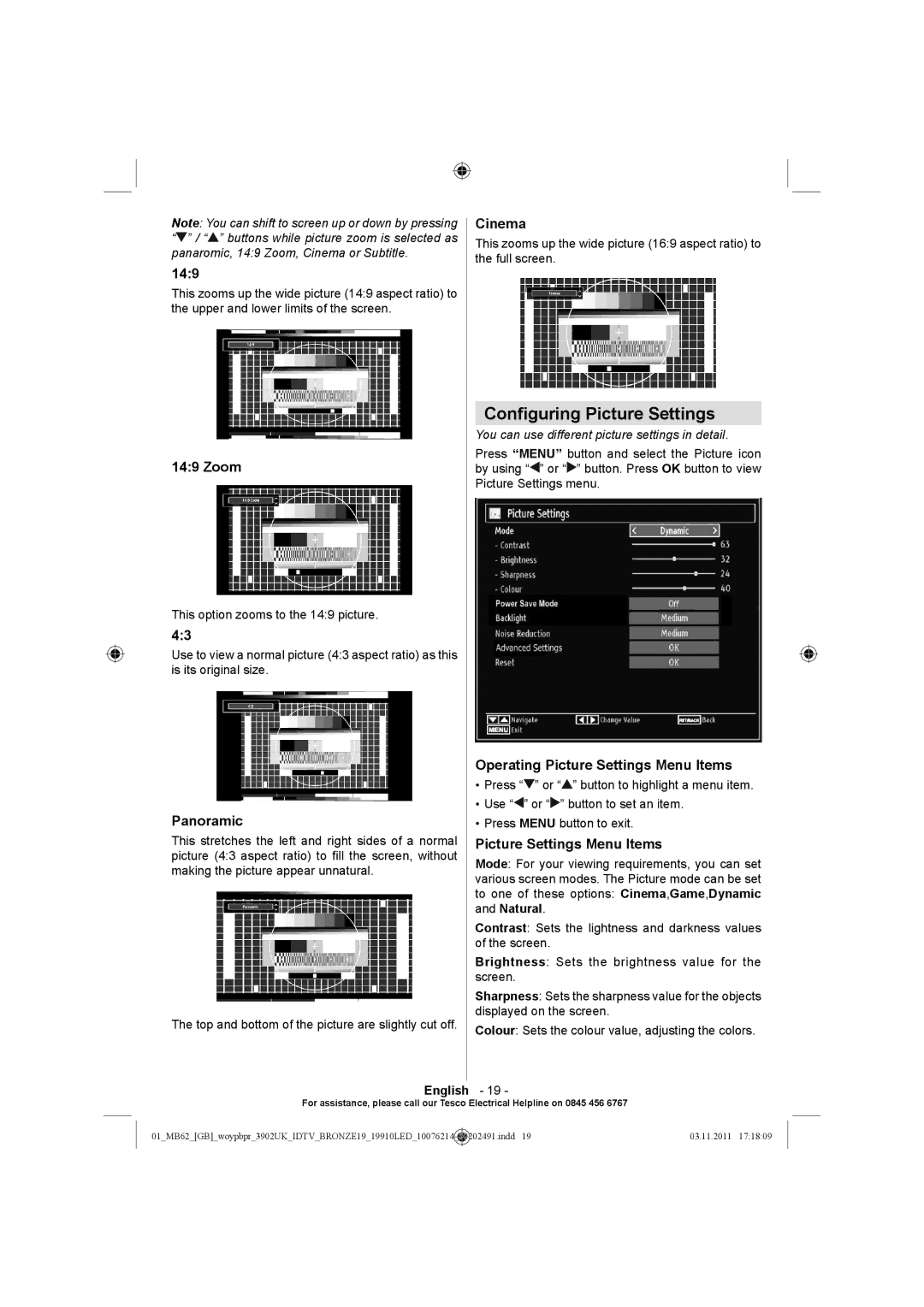 Technika 19-811 manual Conﬁguring Picture Settings 