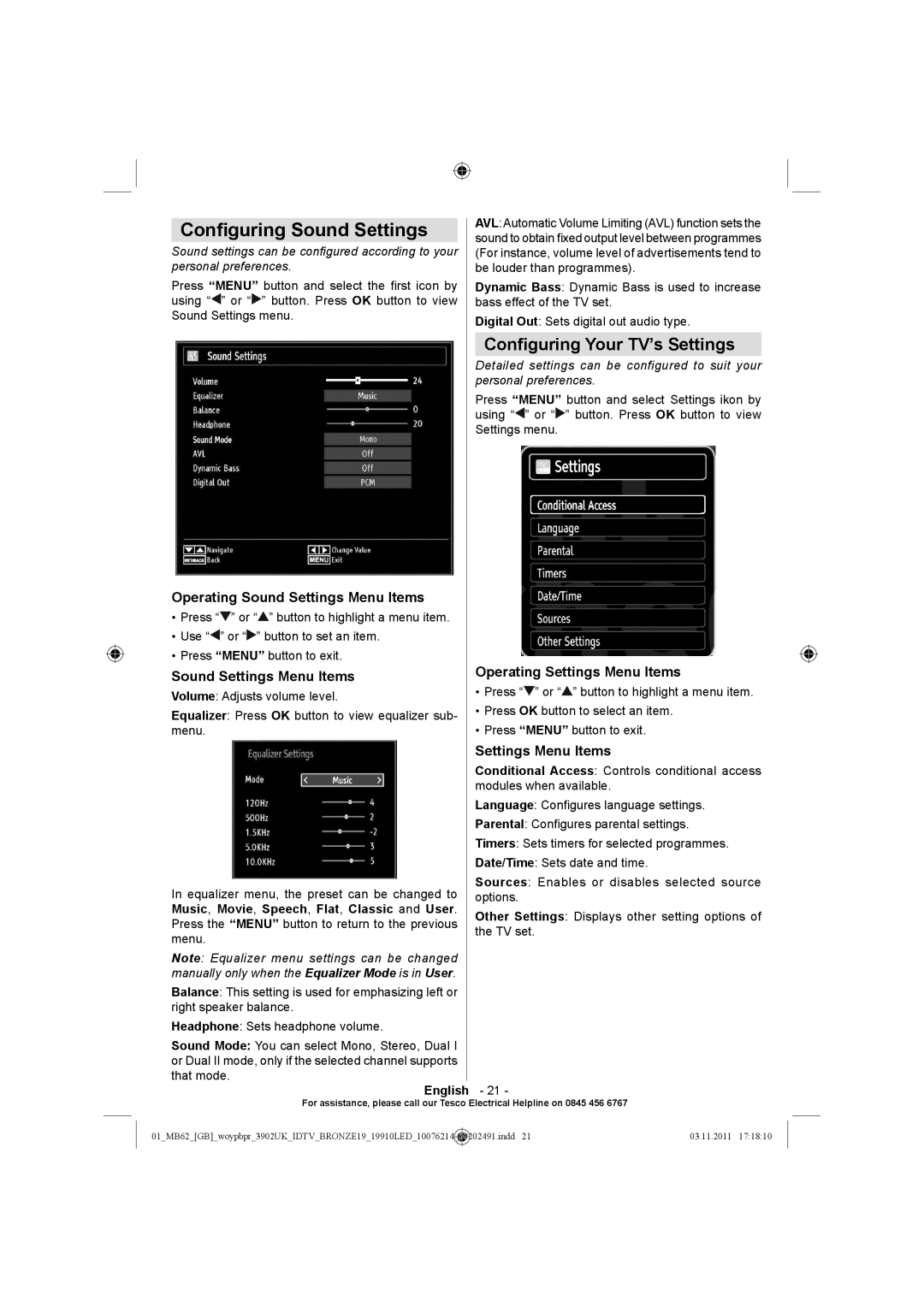 Technika 19-811 manual Conﬁguring Sound Settings, Conﬁguring Your TV’s Settings 