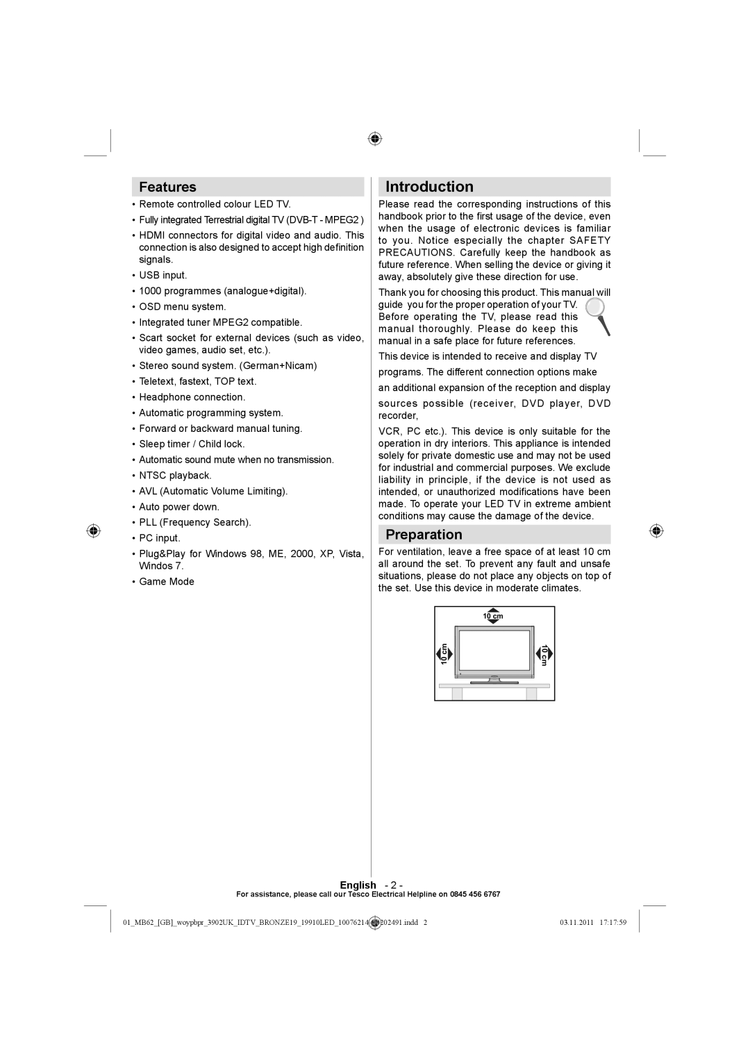 Technika 19-811 manual Introduction, Features, Preparation, English 