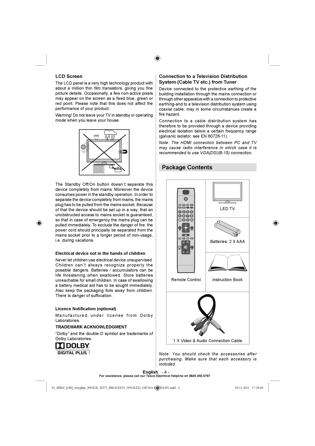 Technika 19-811 manual Package Contents 