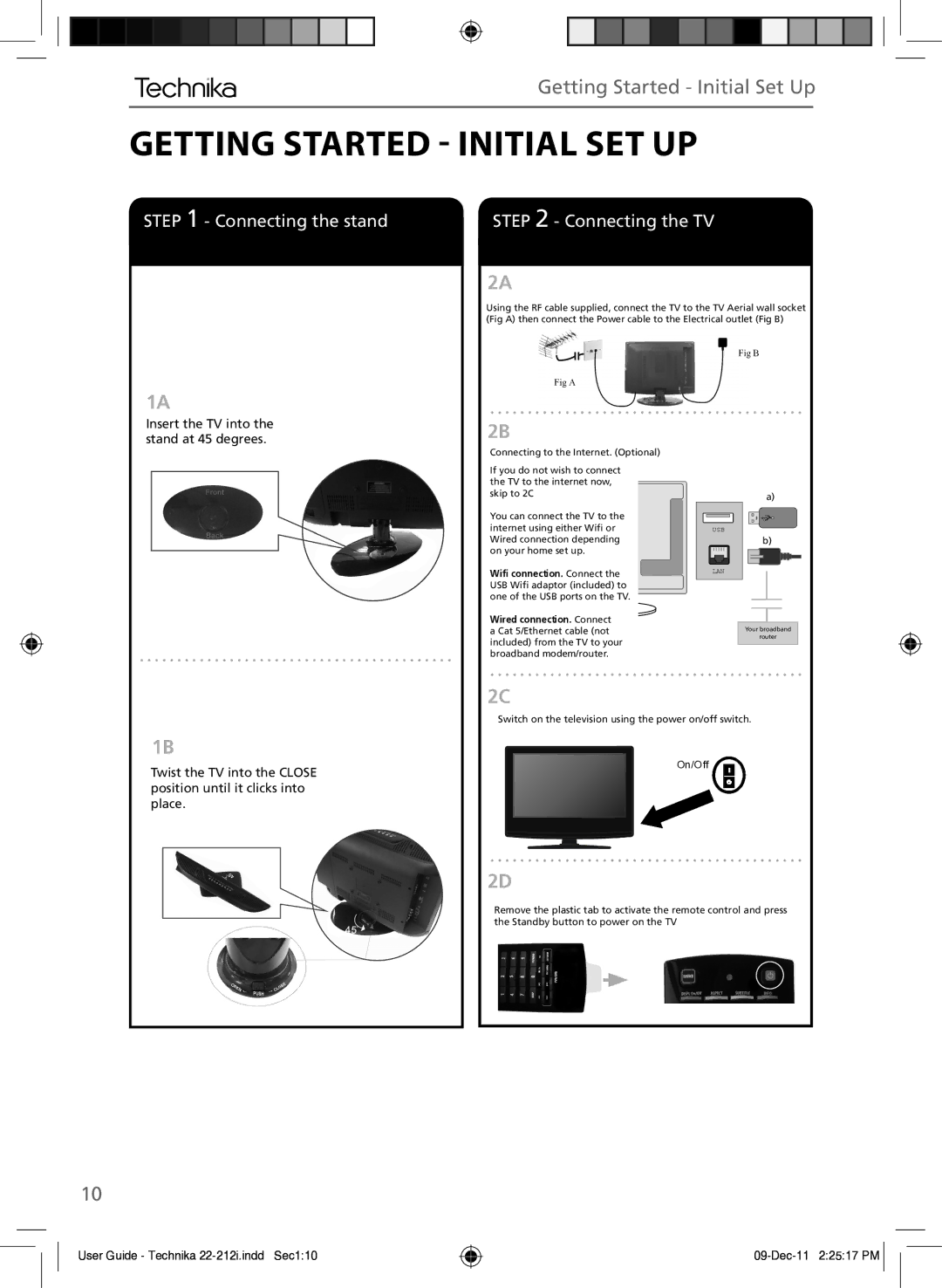 Technika 22-212i manual Getting Started  Initial SET UP, Getting Started Initial Set Up 