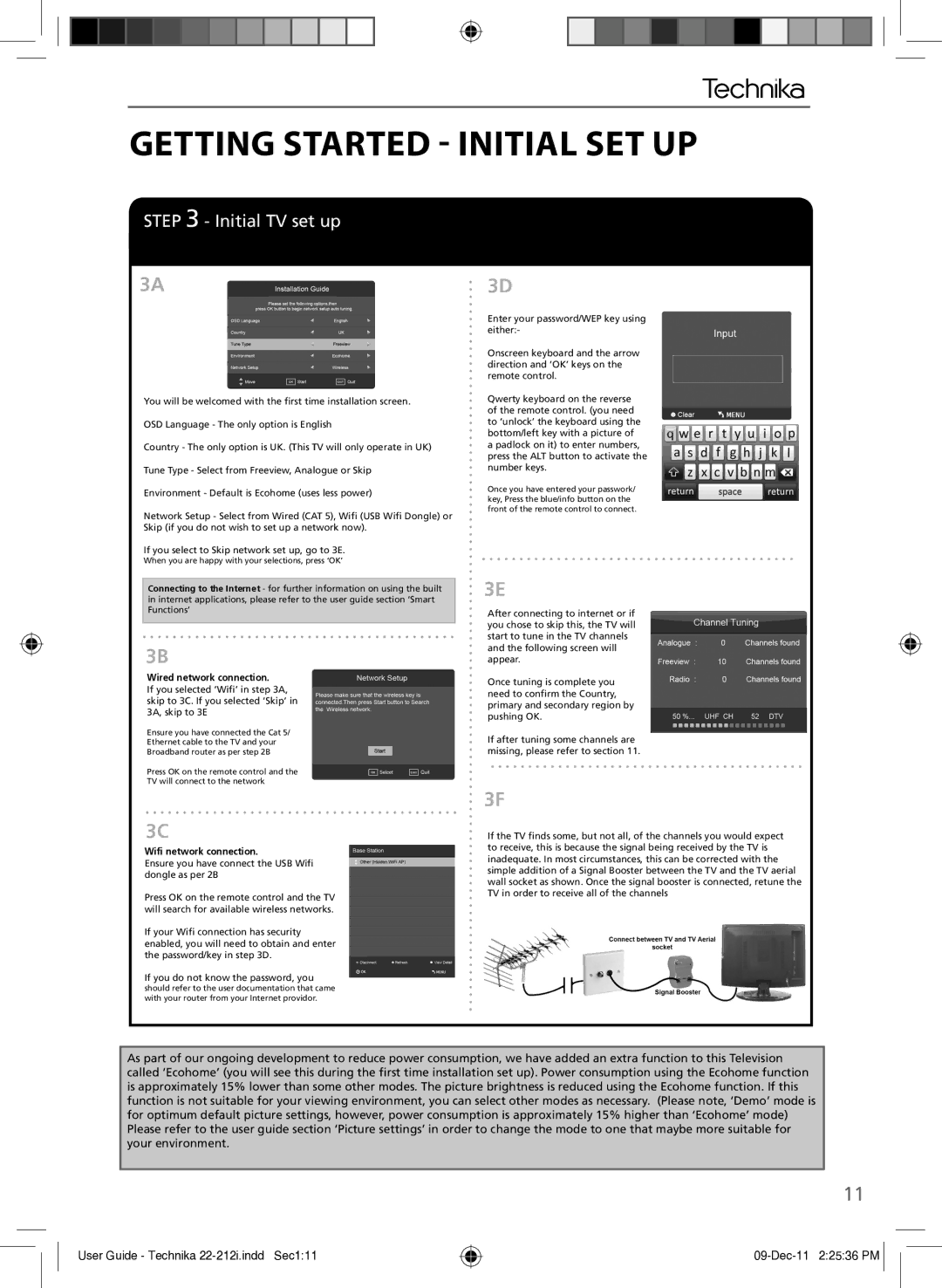 Technika 22-212i manual Initial TV set up 