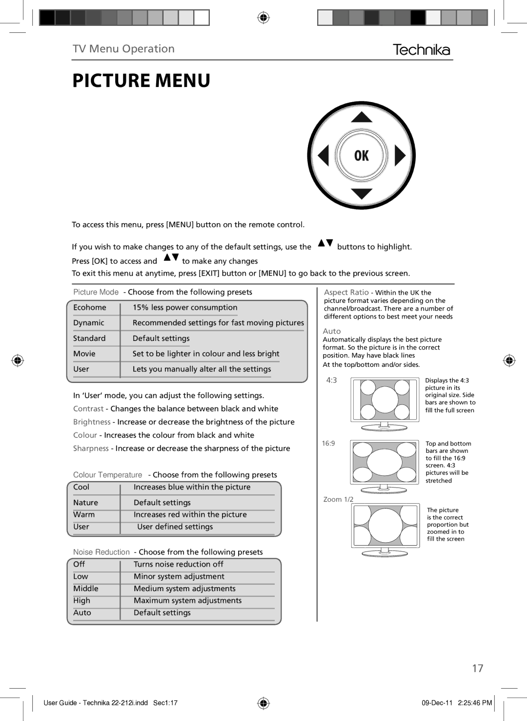 Technika 22-212i manual Picture Menu, Auto 