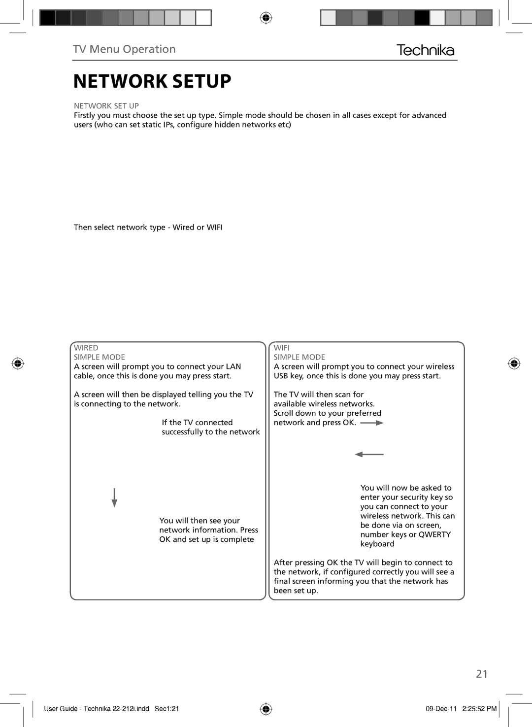 Technika 22-212i manual Network Setup, Network SET UP 