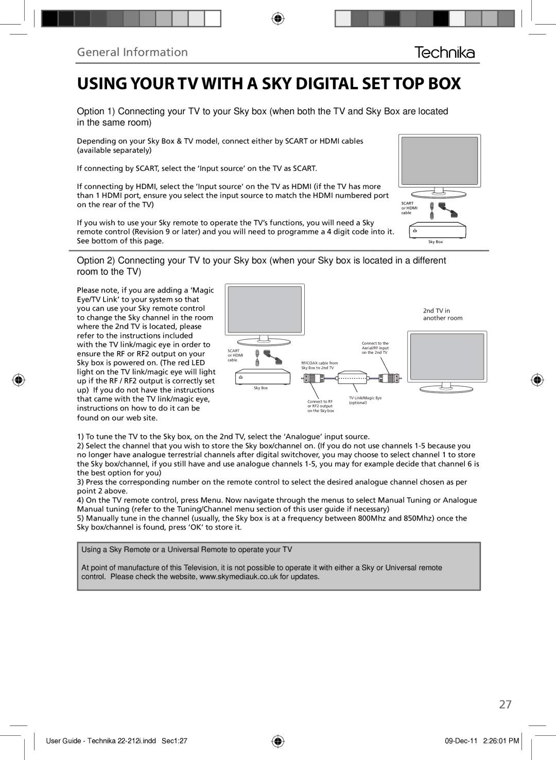 Technika 22-212i manual Using Your TV with a SKY Digital SET TOP BOX, General Information 