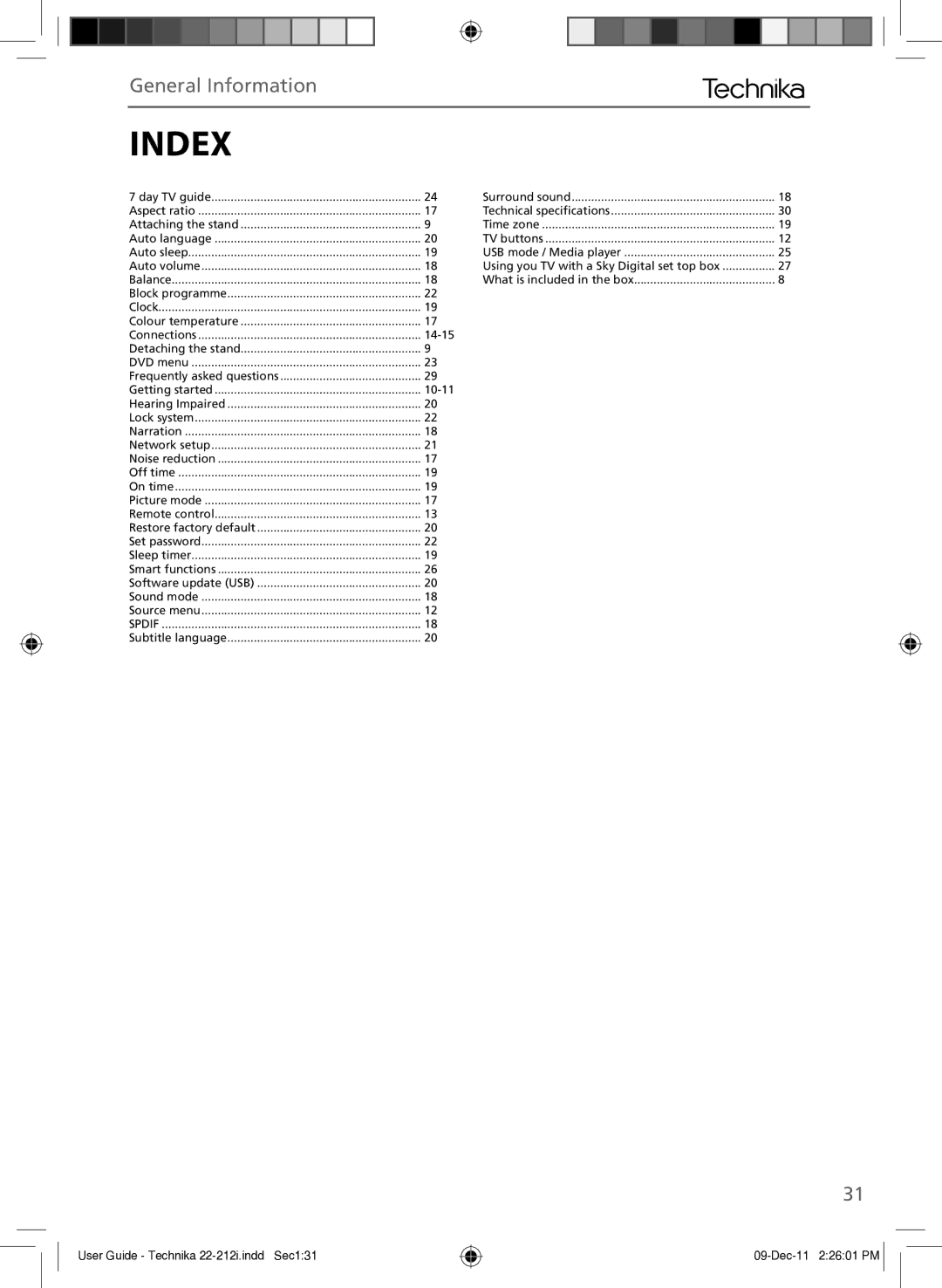 Technika 22-212i manual Index, Spdif 