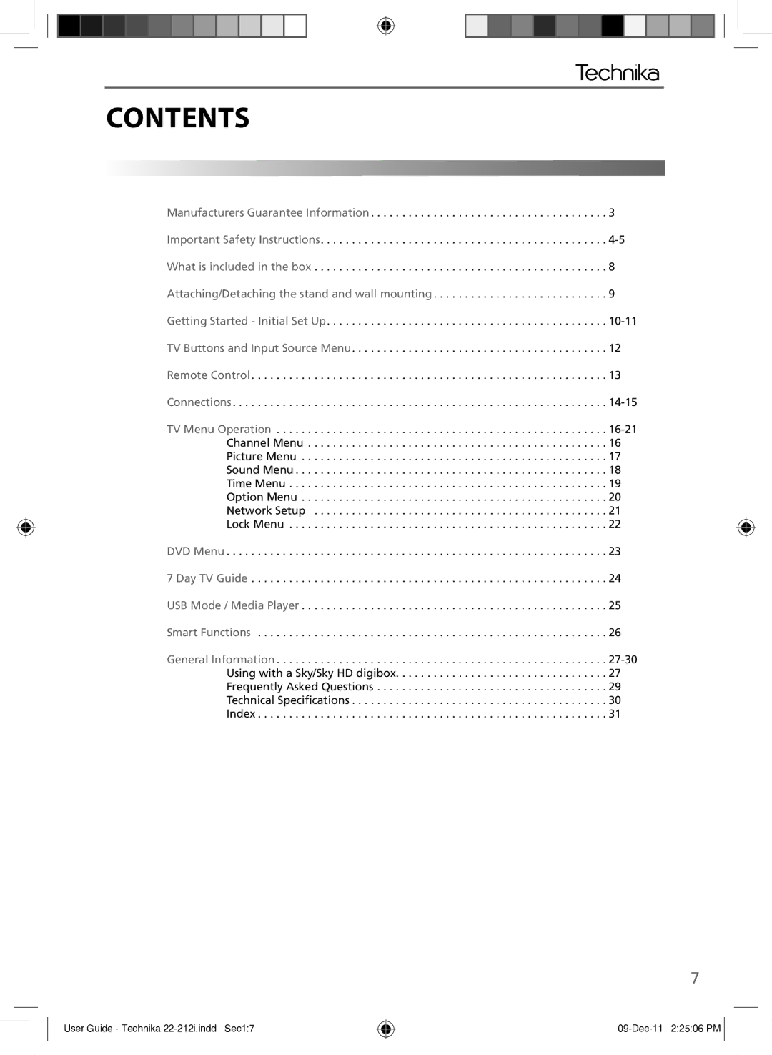 Technika 22-212i manual Contents 