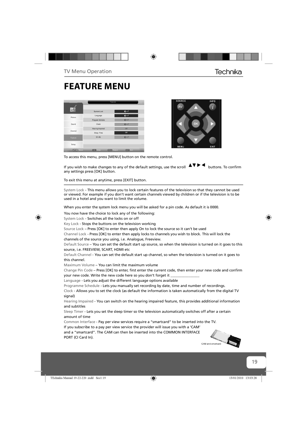 Technika 19-220, 22-220 manual Feature Menu 