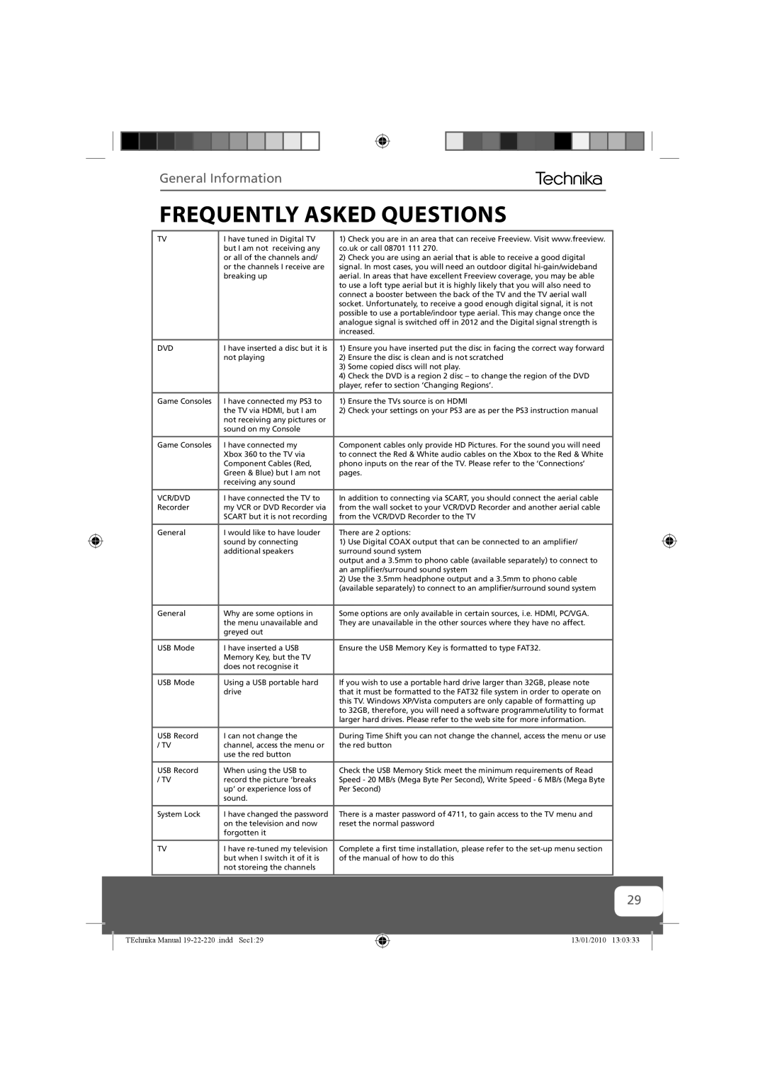 Technika 19-220, 22-220 manual Frequently Asked Questions, Dvd 