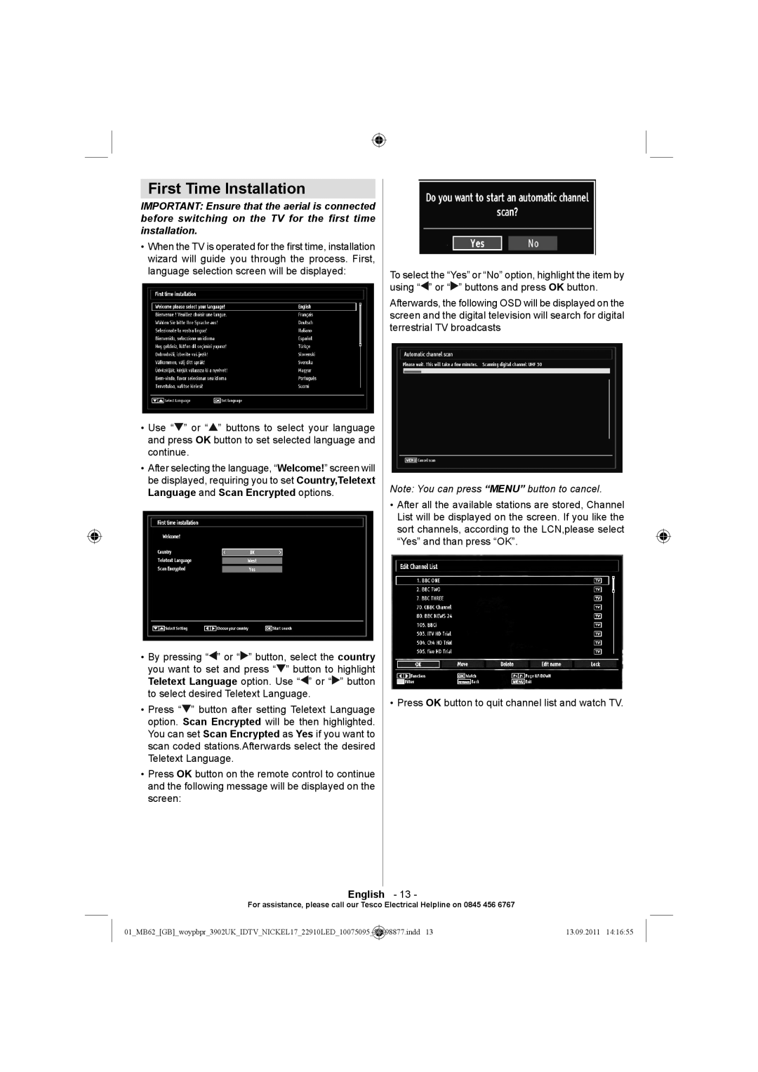 Technika 22-880 operating instructions First Time Installation 