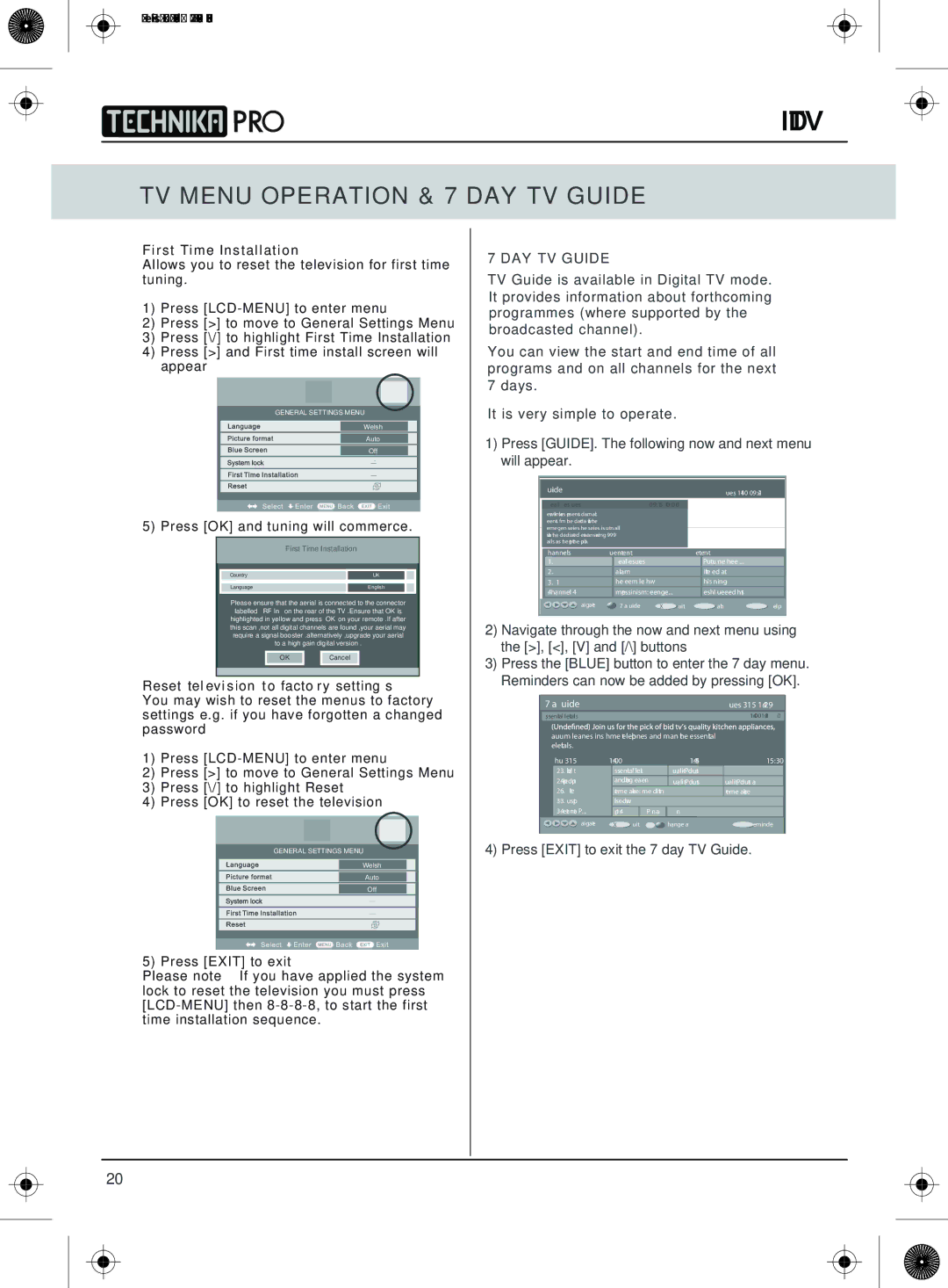 Technika 23-230 manual TV Menu Operation & 7 DAY TV Guide 