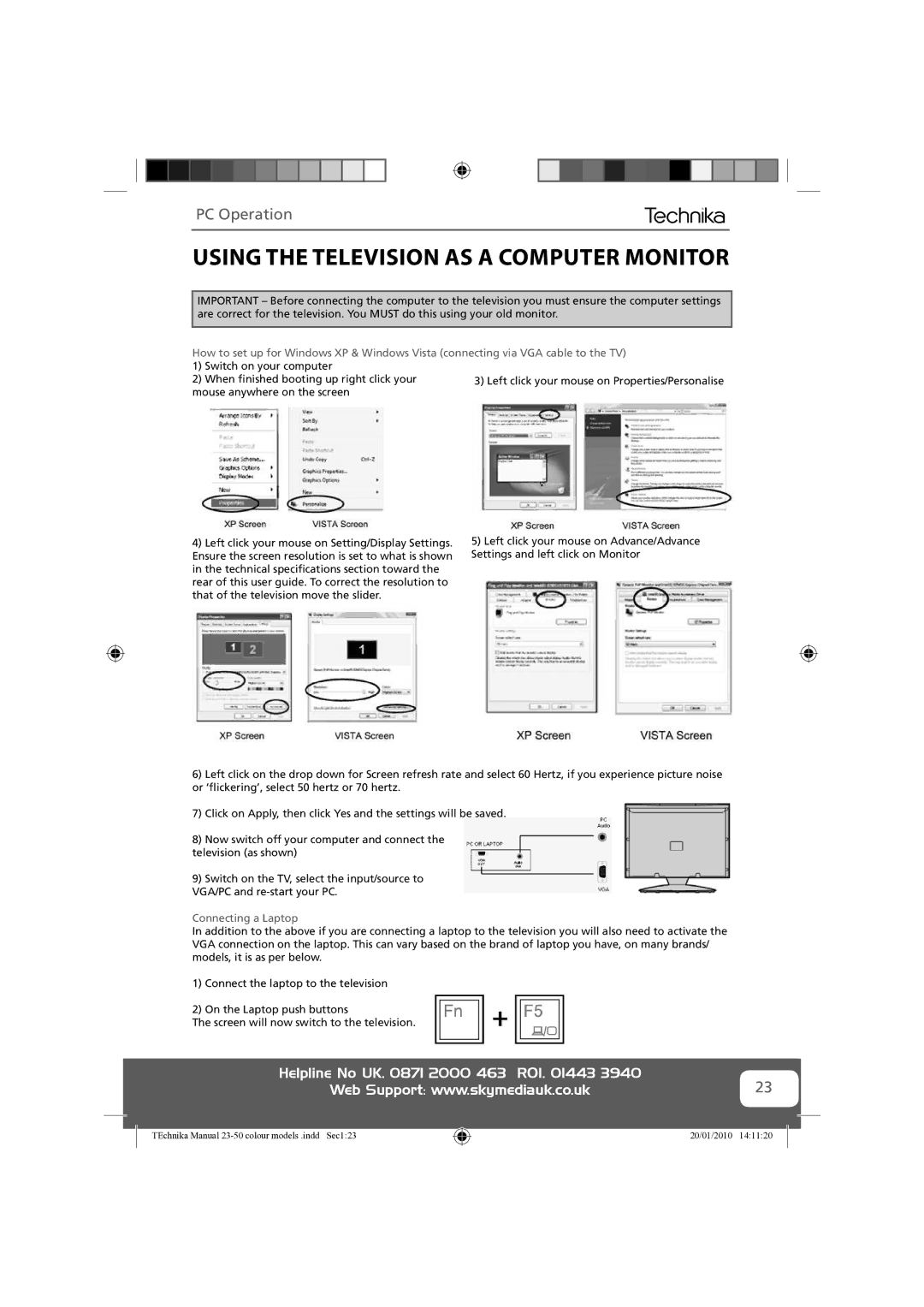 Technika 23-231-BB manual Using the Television AS a Computer Monitor, PC Operation 