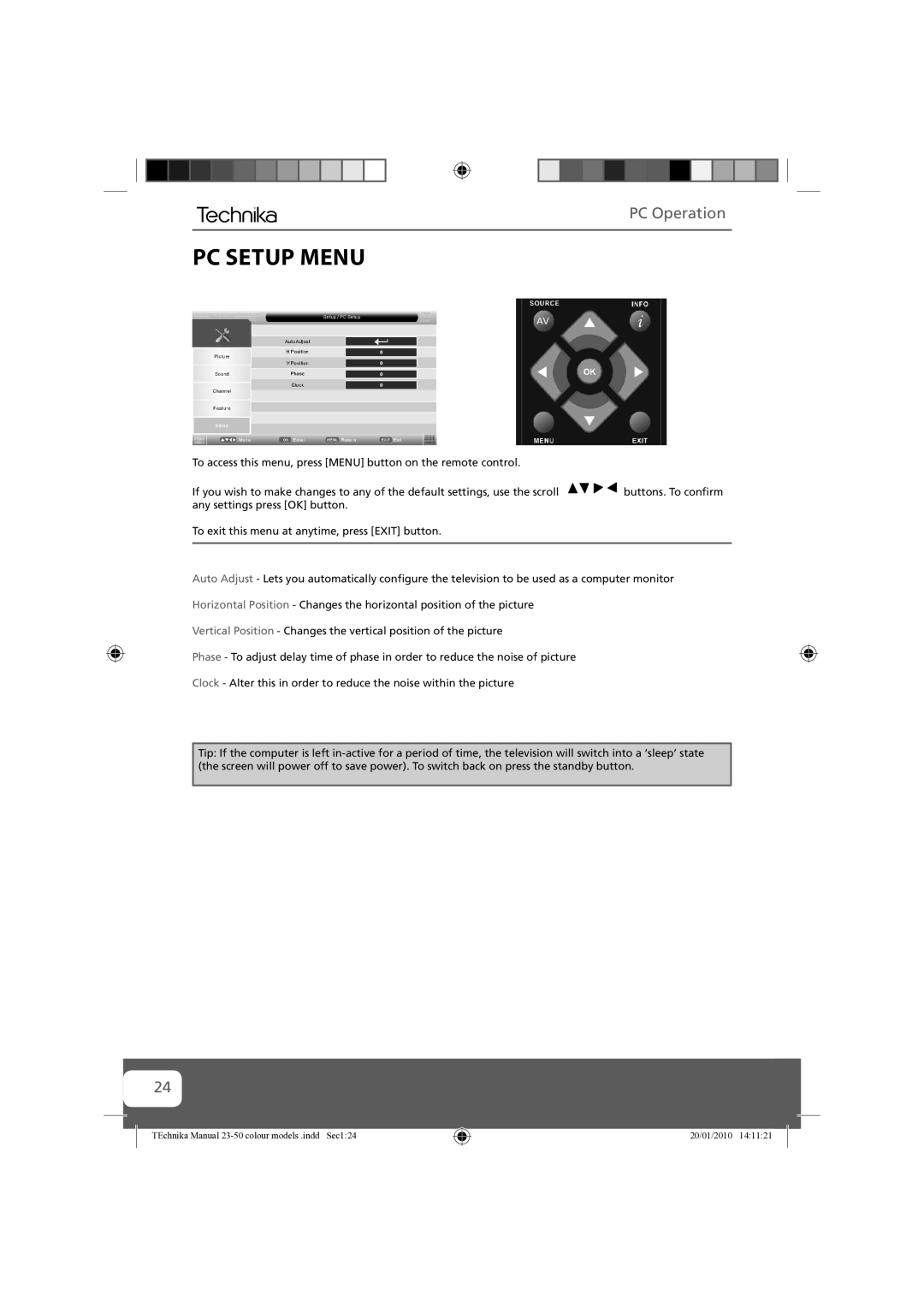 Technika 23-231-BB manual PC Setup Menu 