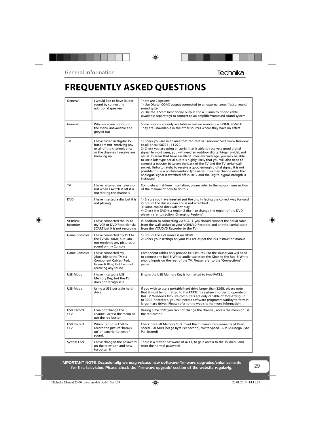 Technika 23-231-BB manual Frequently Asked Questions, Dvd 