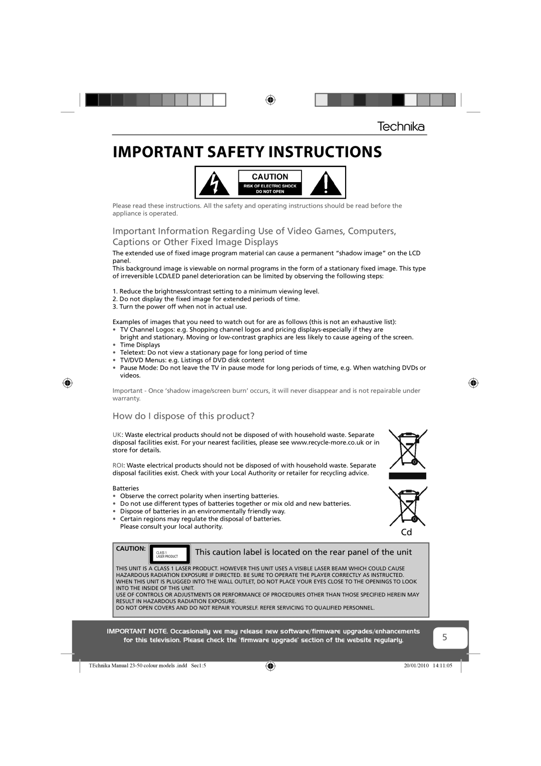 Technika 23-231-BB manual How do I dispose of this product?, This caution label is located on the rear panel of the unit 