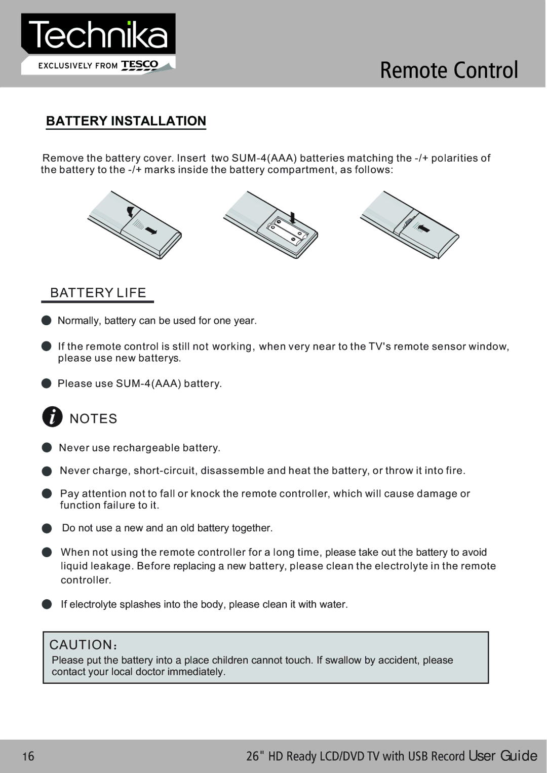 Technika 26-622 manual Battery Installation, Battery Life 