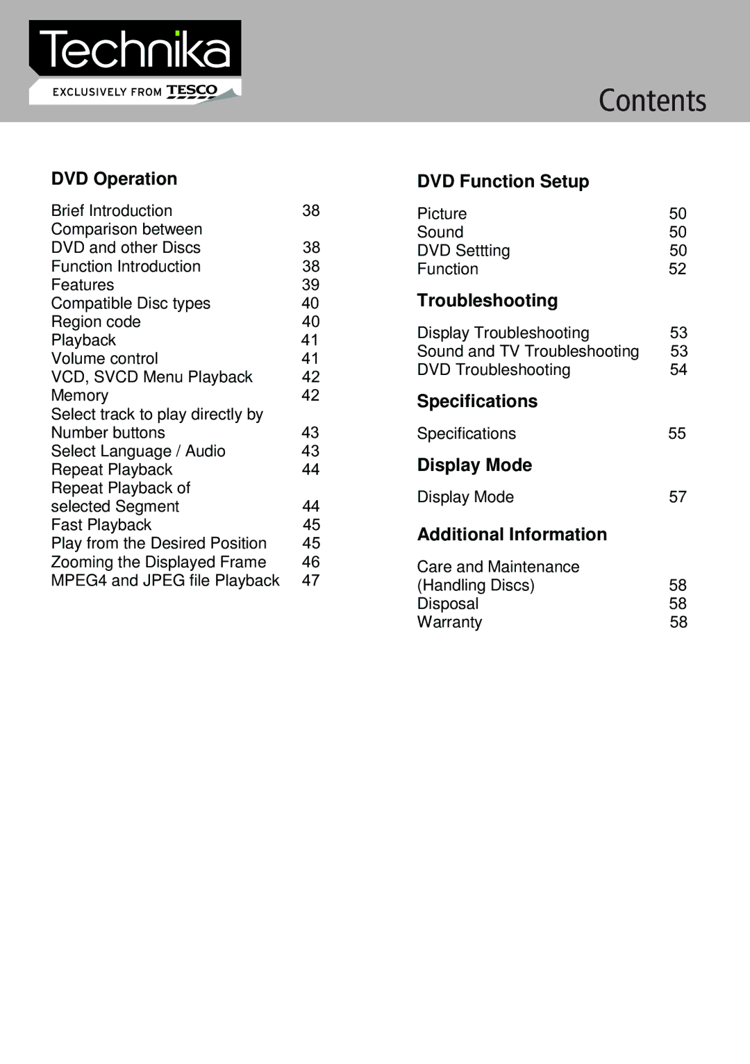 Technika 26-622 manual Contents 