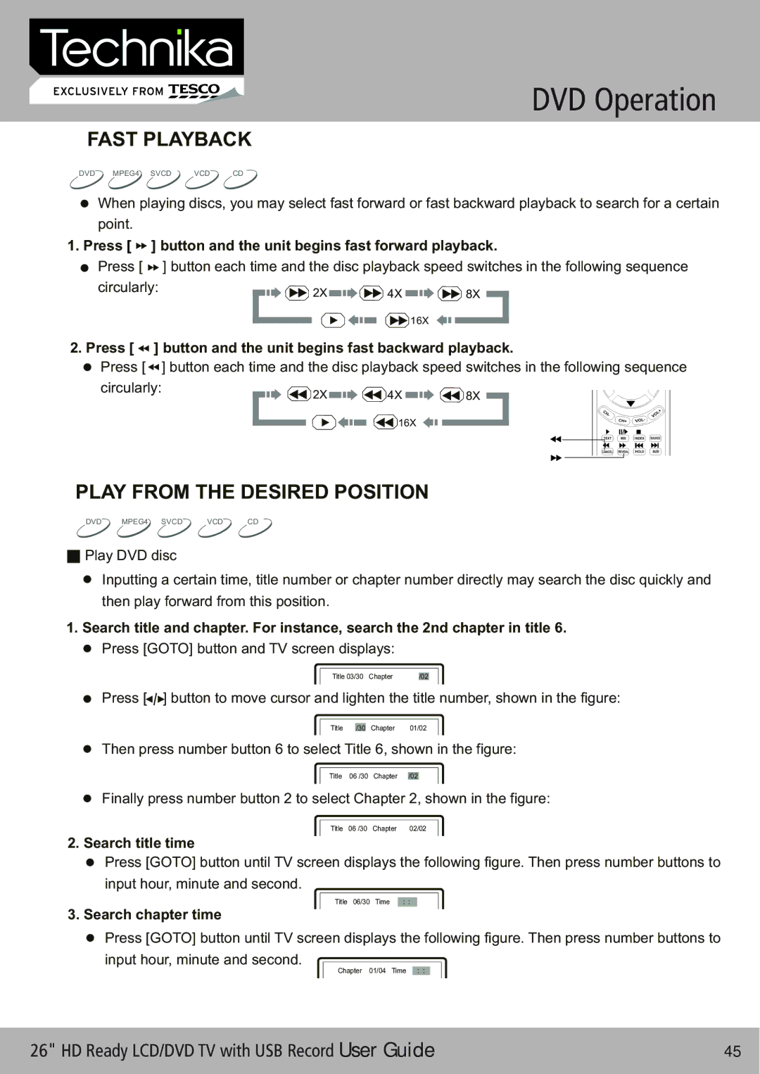 Technika 26-622 manual Fast Playback, Play from the Desired Position 