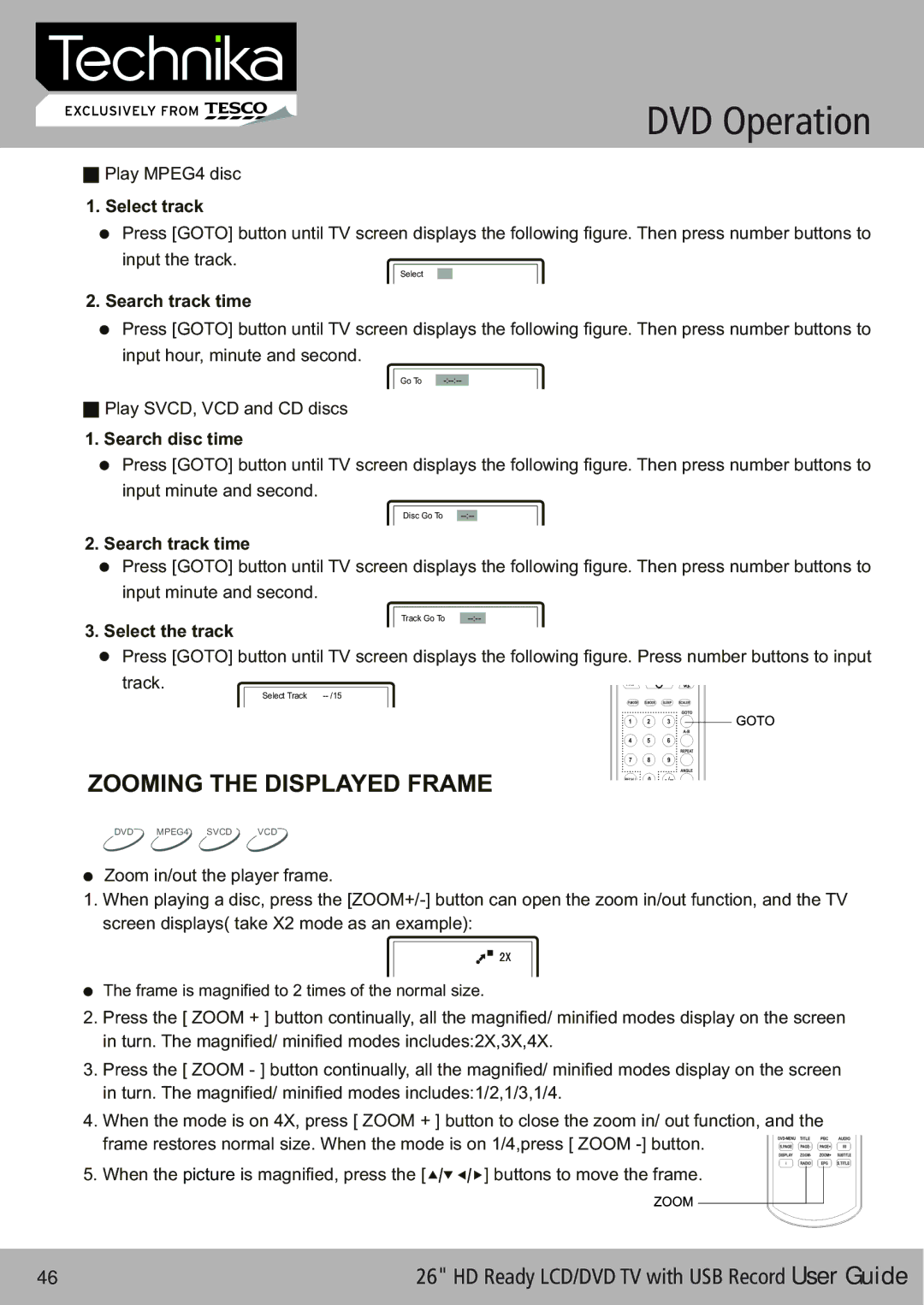 Technika 26-622 manual Zooming the Displayed Frame, Select track 