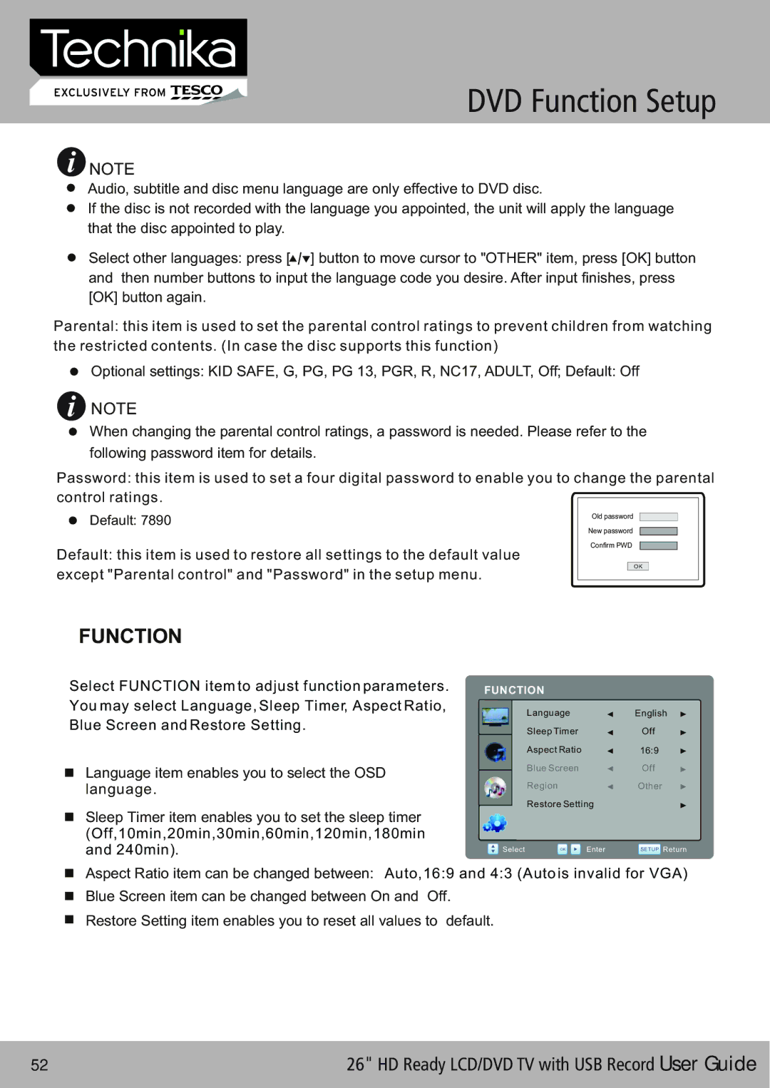 Technika 26-622 manual Function, Off,10min,20min,30min,60min,120min,180min and 240min 