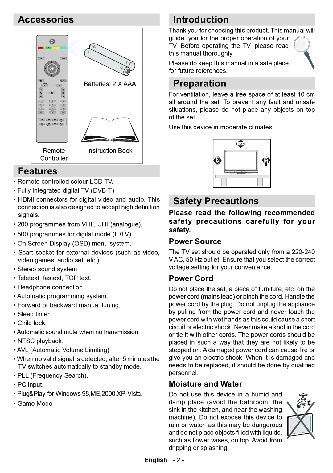 Technika 32-2010 manual Introduction, Preparation, Safety Precautions 