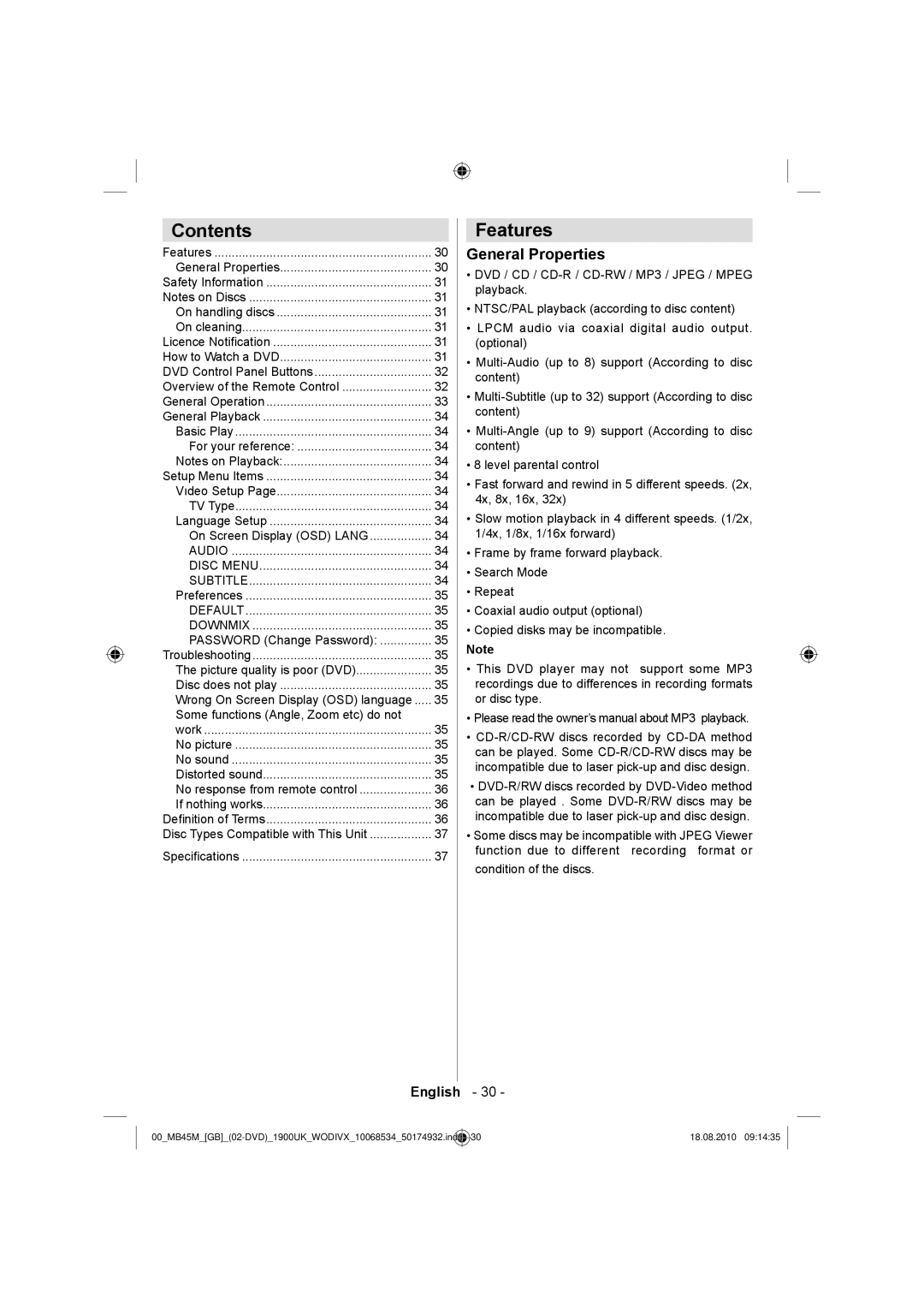 Technika 32-2011 manual Contents Features 