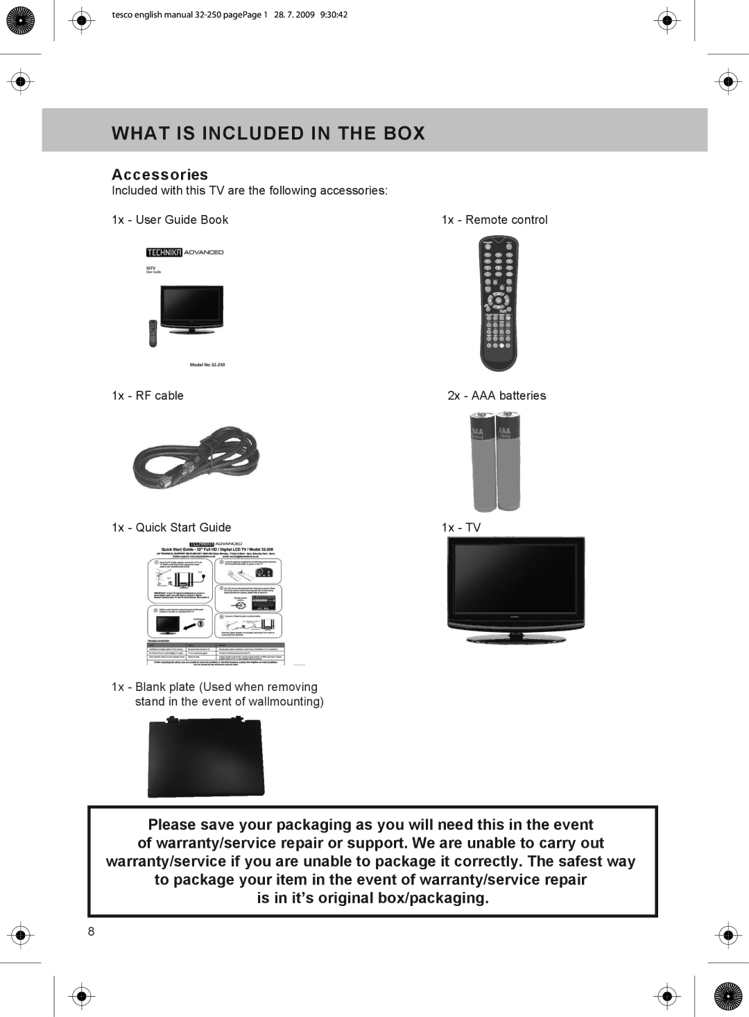 Technika 32-250 manual What is Included in the BOX, Accessories 