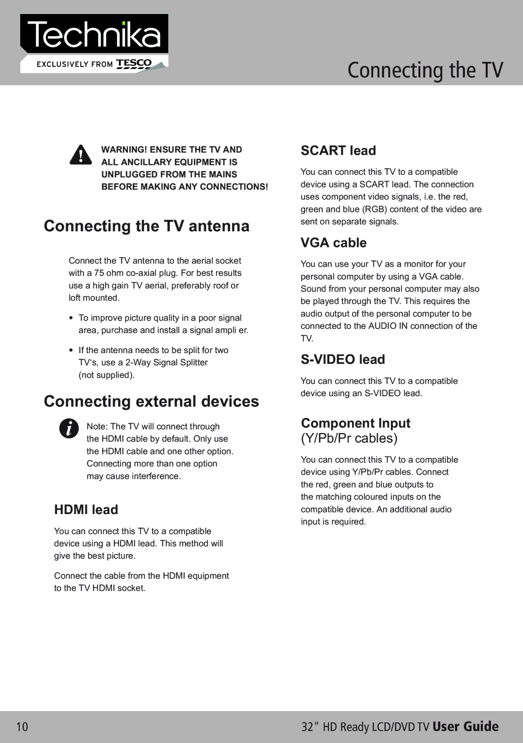 Technika 32-612 manual Connecting the TV 