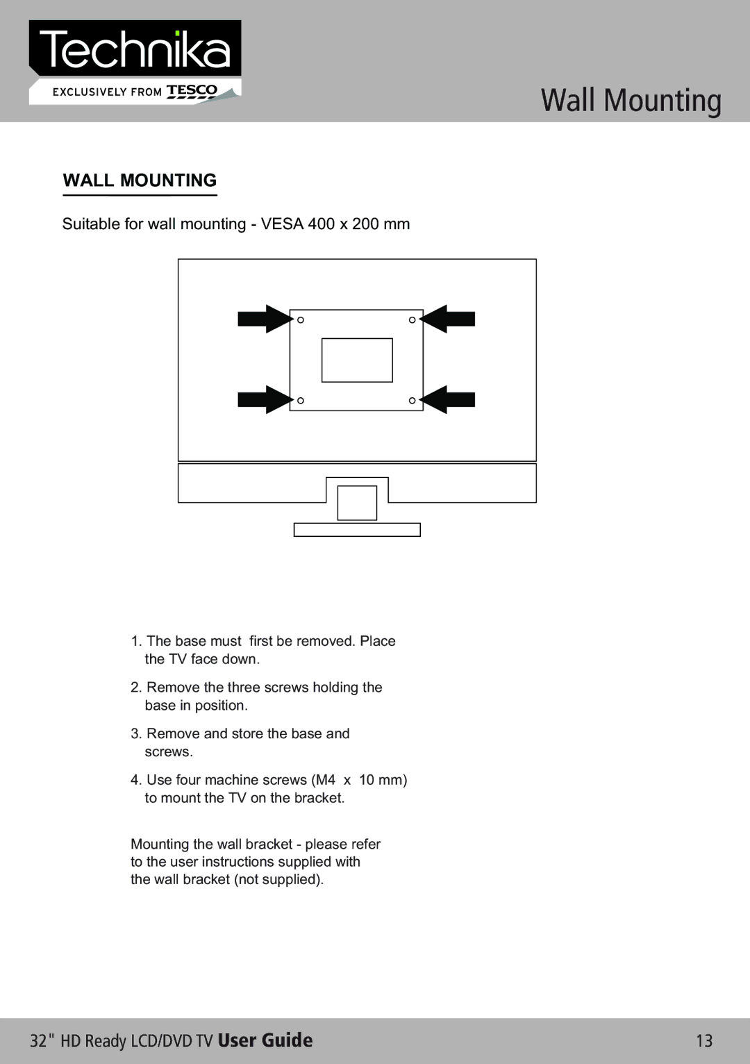 Technika 32-612 manual Wall Mounting 