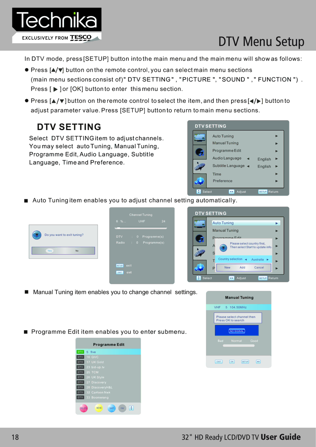 Technika 32-612 manual DTV Menu Setup, DTV Setting 