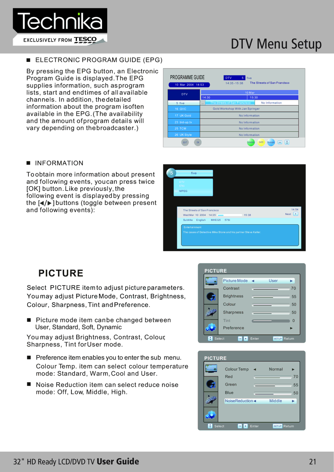 Technika 32-612 manual Picture, Electronic Program Guide EPG 