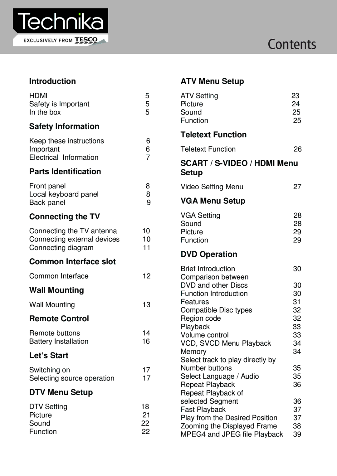 Technika 32-612 manual Contents 