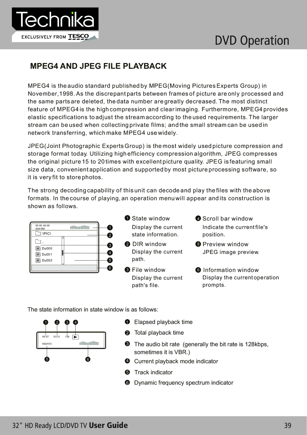 Technika 32-612 manual MPEG4 and Jpeg File Playback 