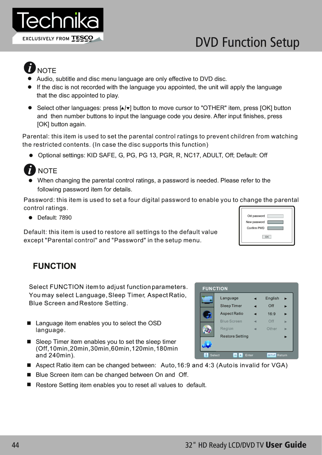 Technika 32-612 manual Function, Off,10min,20min,30min,60min,120min,180min and 240min 