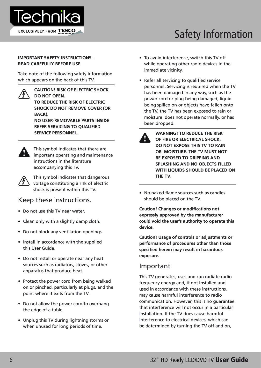 Technika 32-612 manual Safety Information, Keep these instructions 