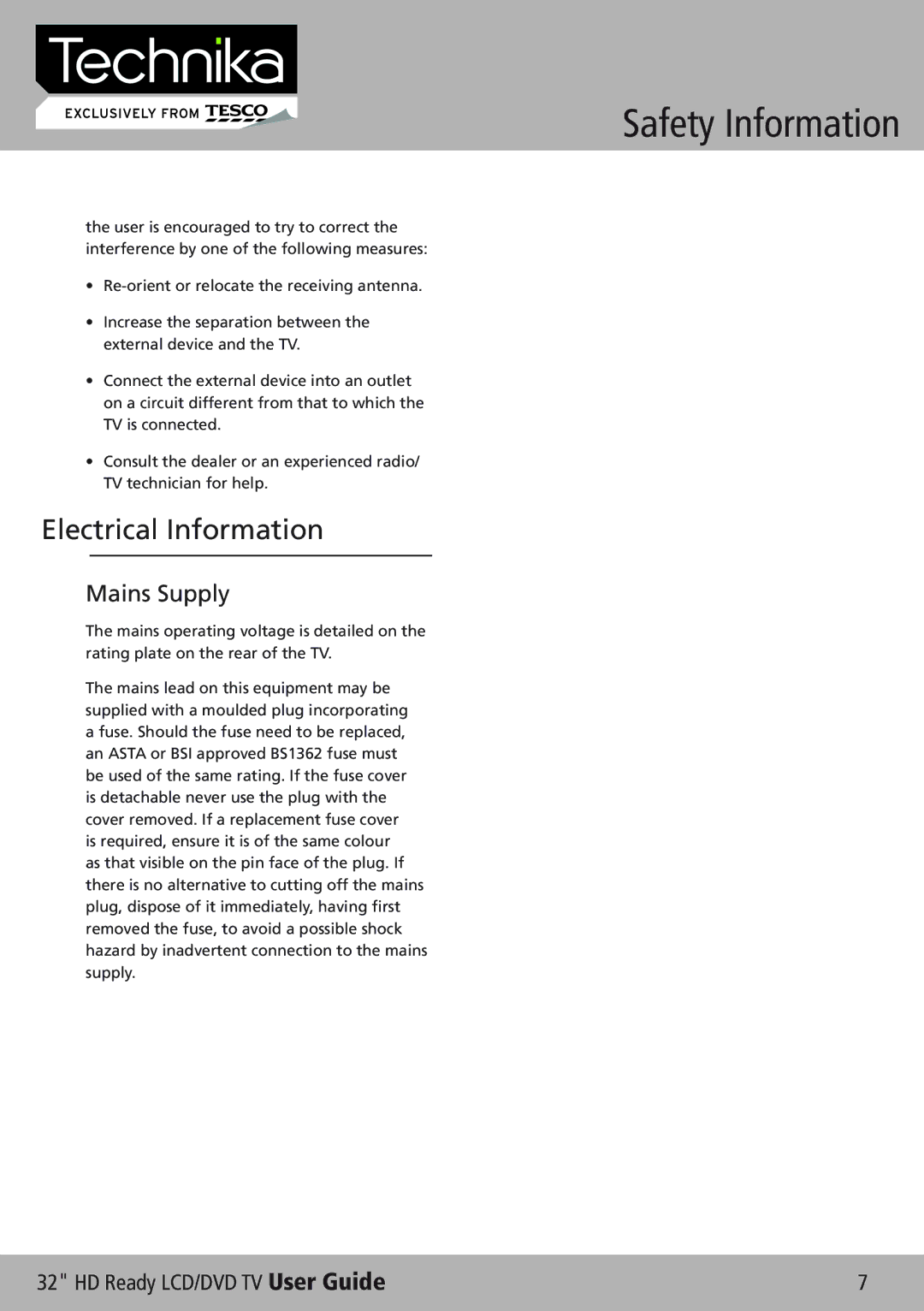 Technika 32-612 manual Electrical Information 