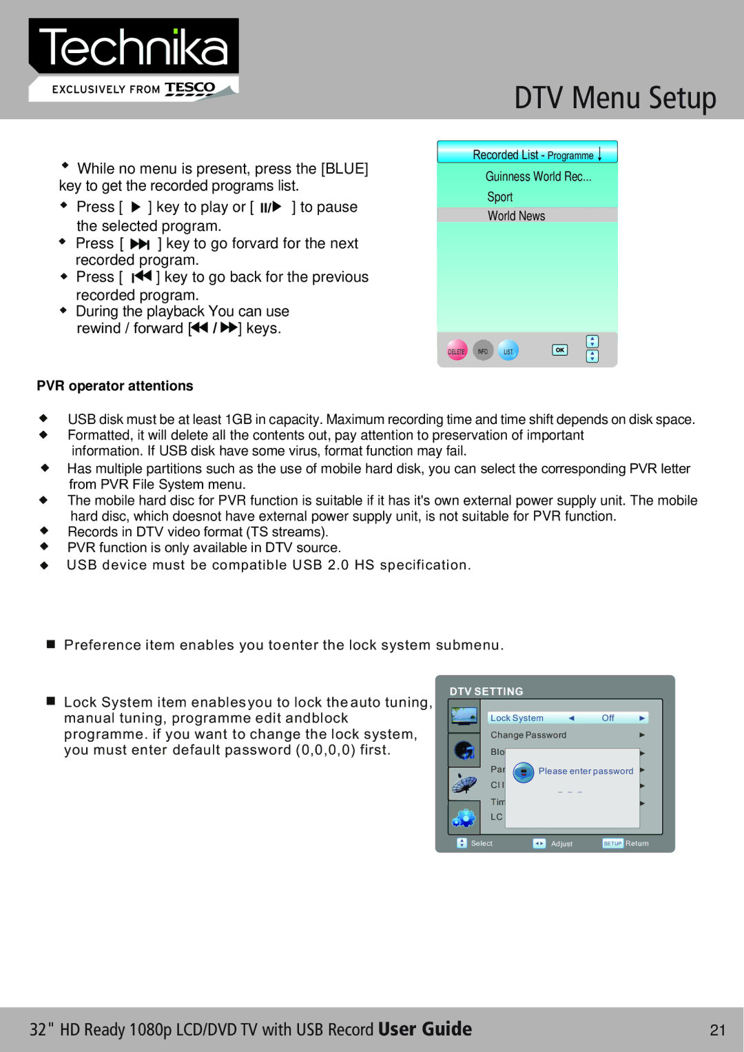 Technika 32-630 manual DTV Menu Setup 