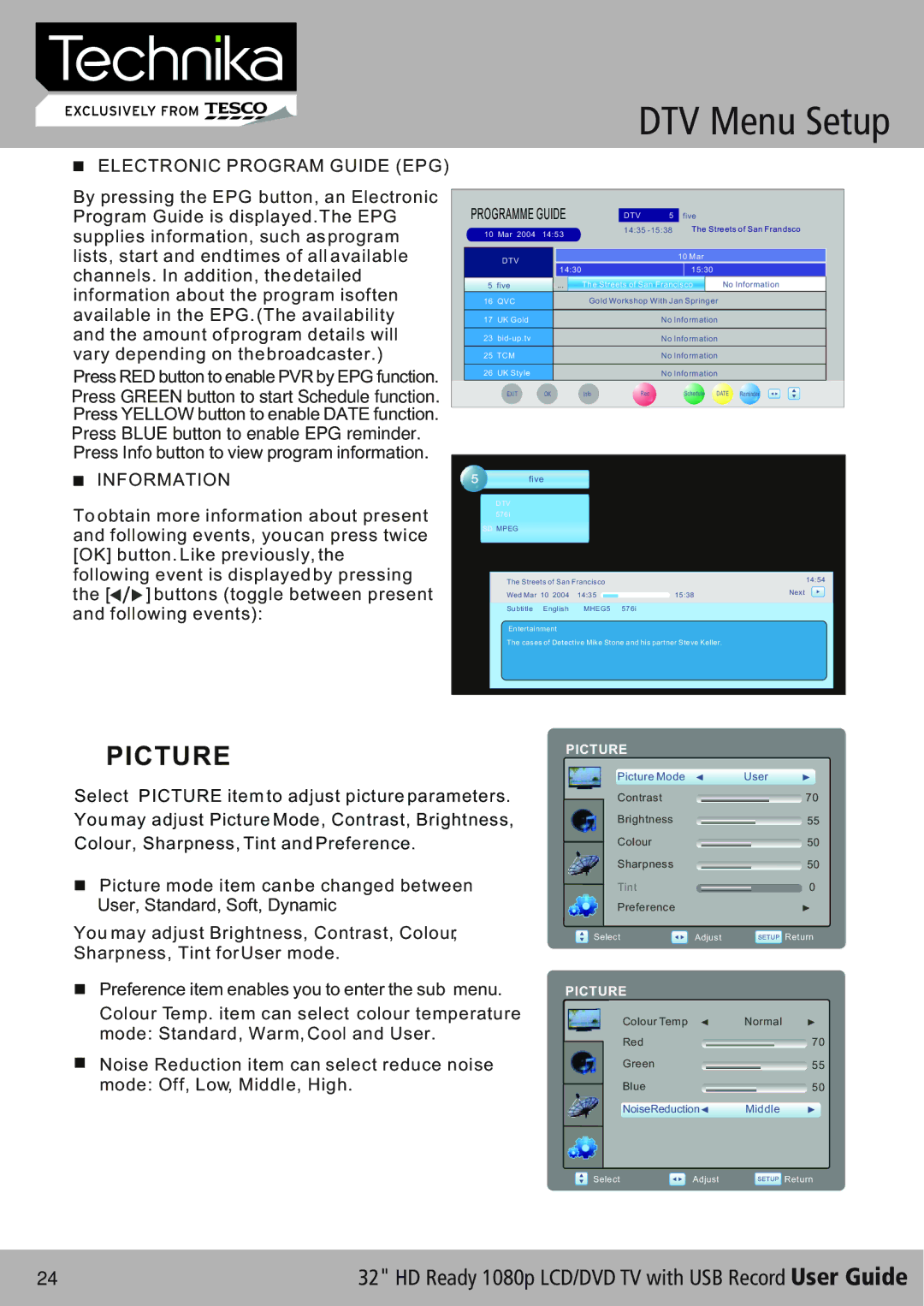 Technika 32-630 manual Picture, Electronic Program Guide EPG 