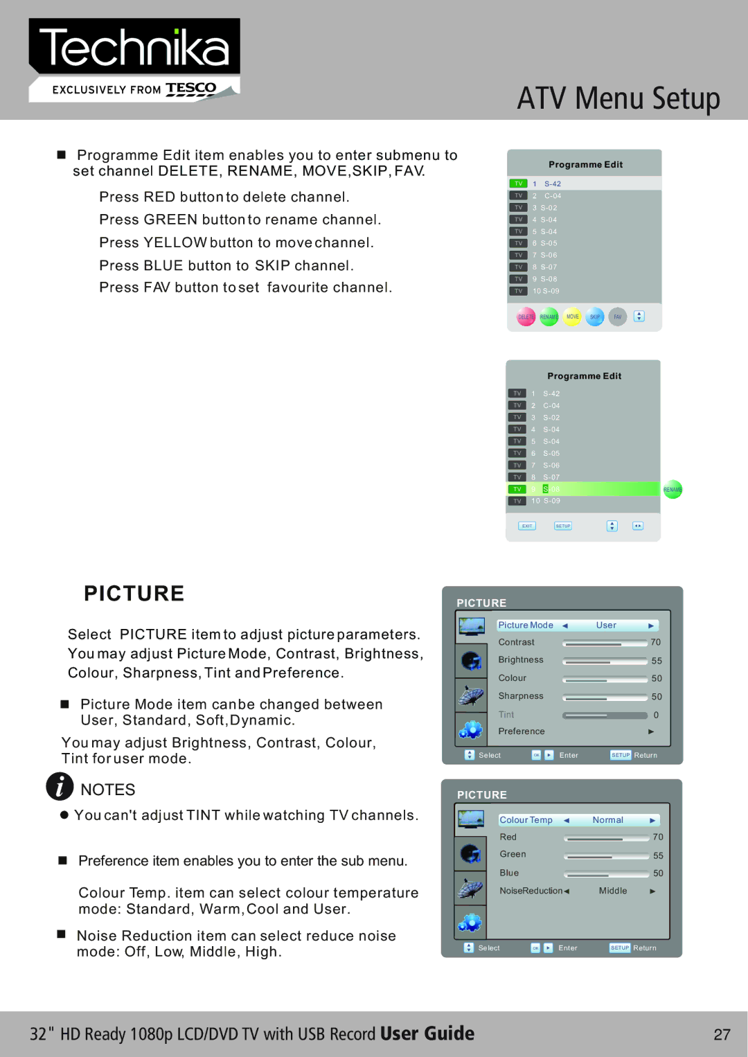 Technika 32-630 manual ATV Menu Setup 