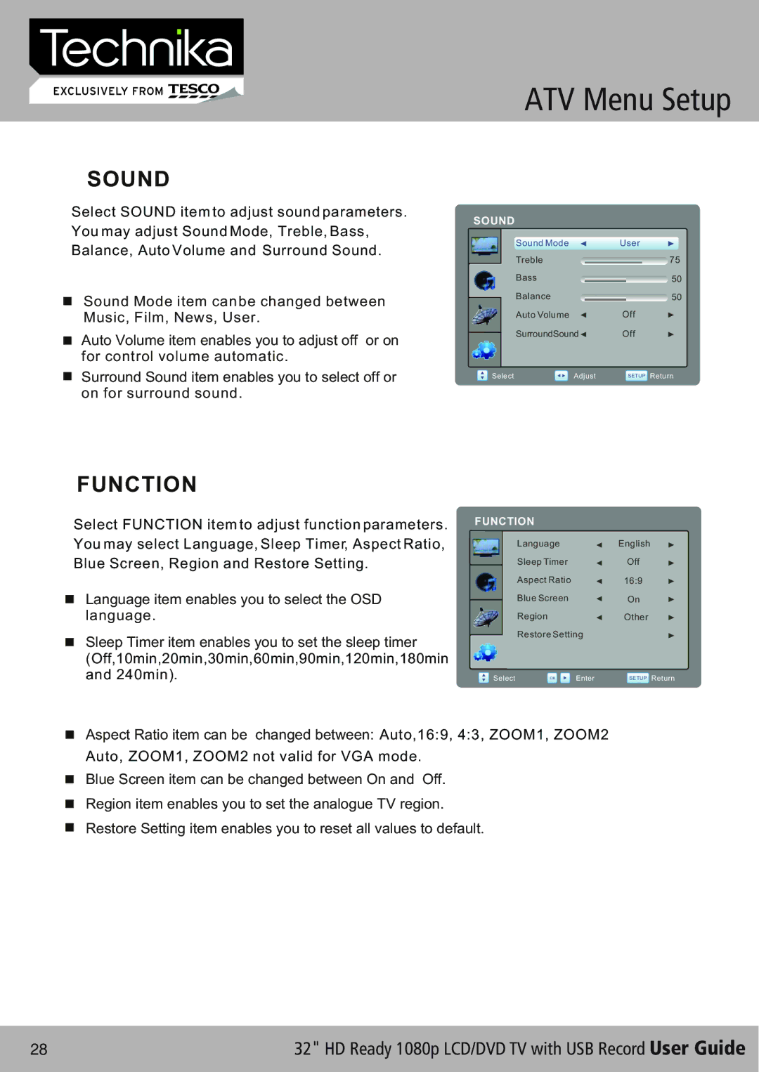 Technika 32-630 manual Auto, ZOOM1, ZOOM2 not valid for VGA mode 