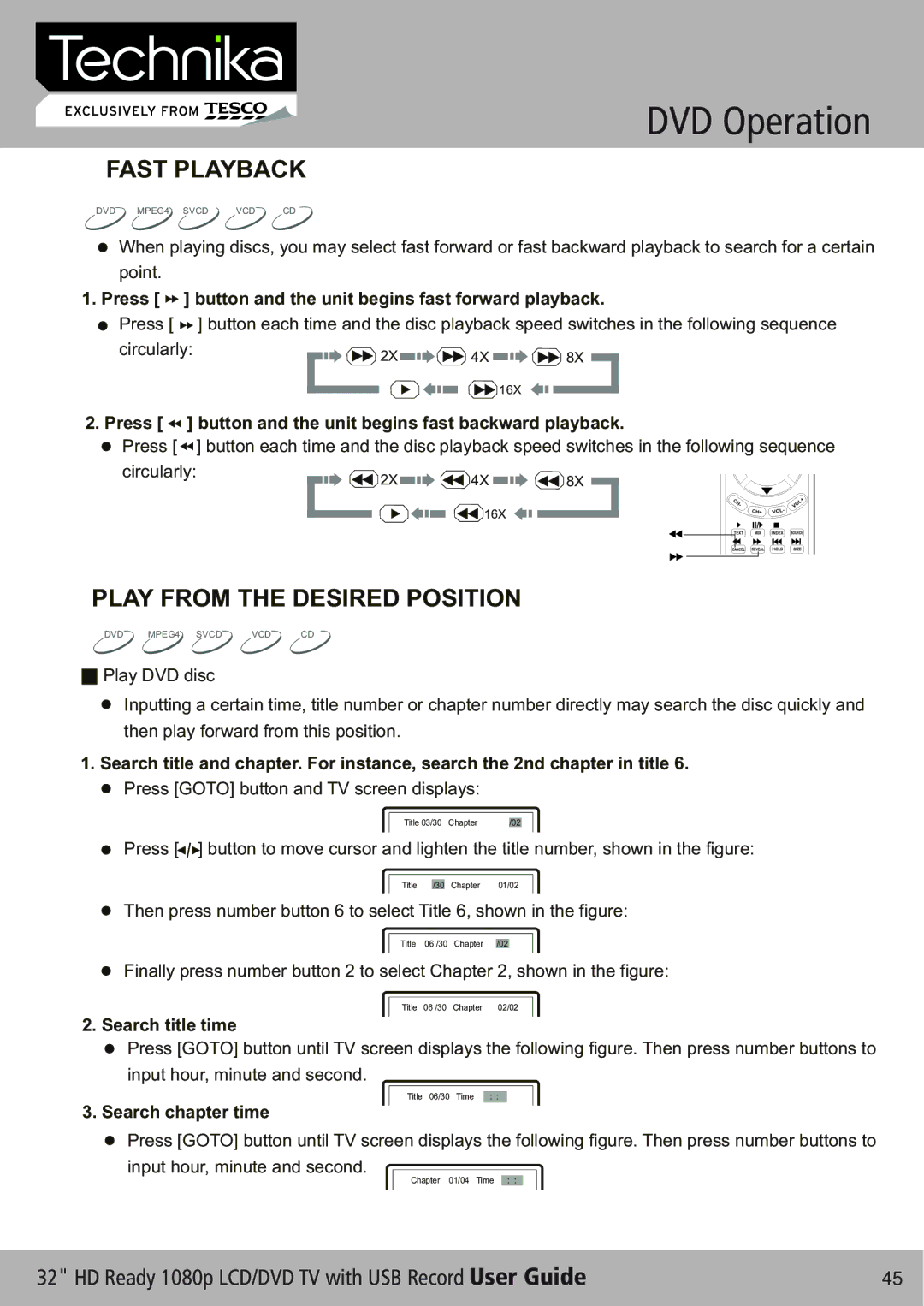 Technika 32-630 manual Fast Playback, Play from the Desired Position 