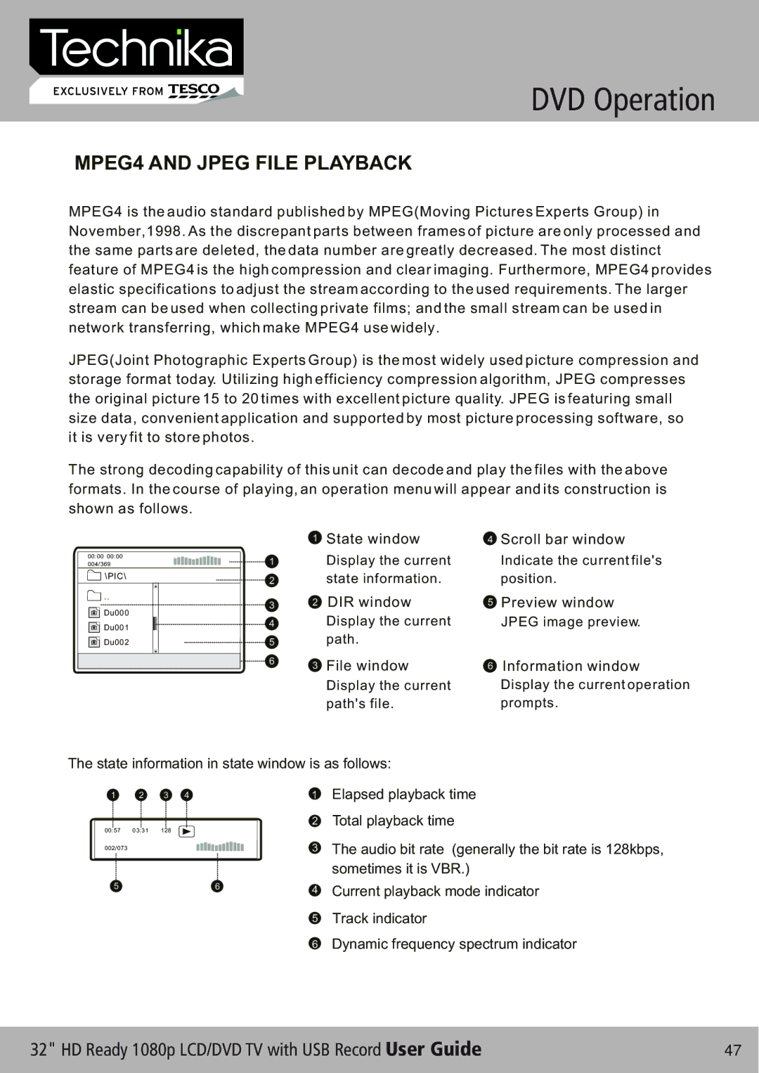 Technika 32-630 manual MPEG4 and Jpeg File Playback 