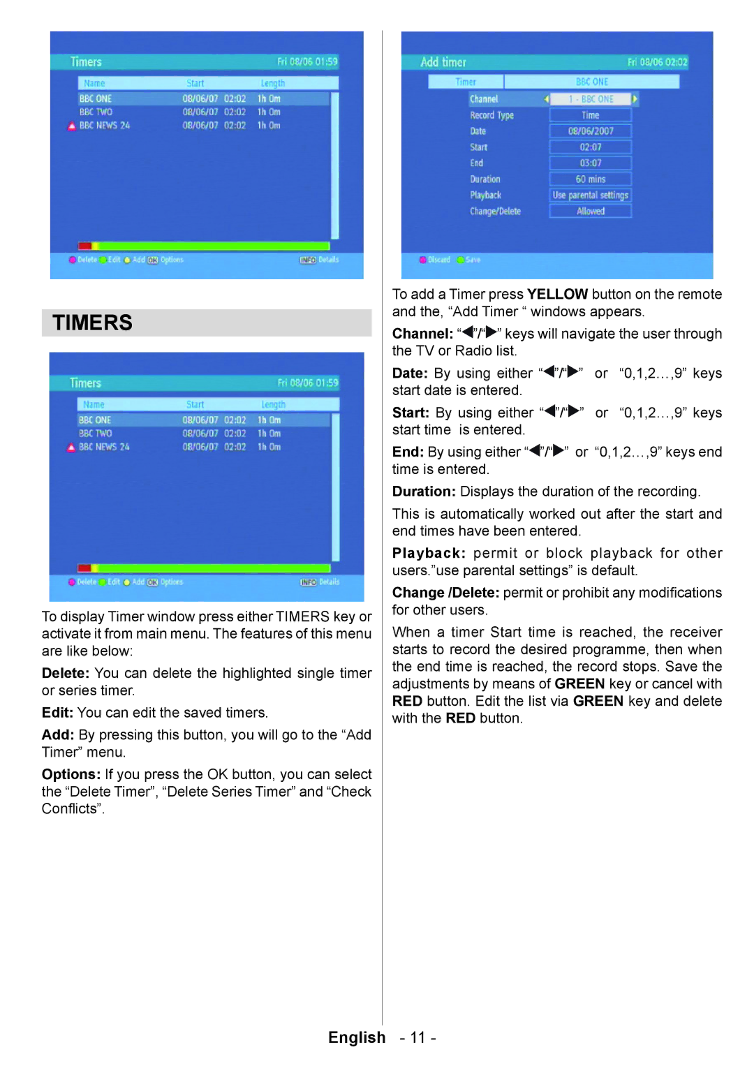 Technika 320Gb T835 user manual Timers 