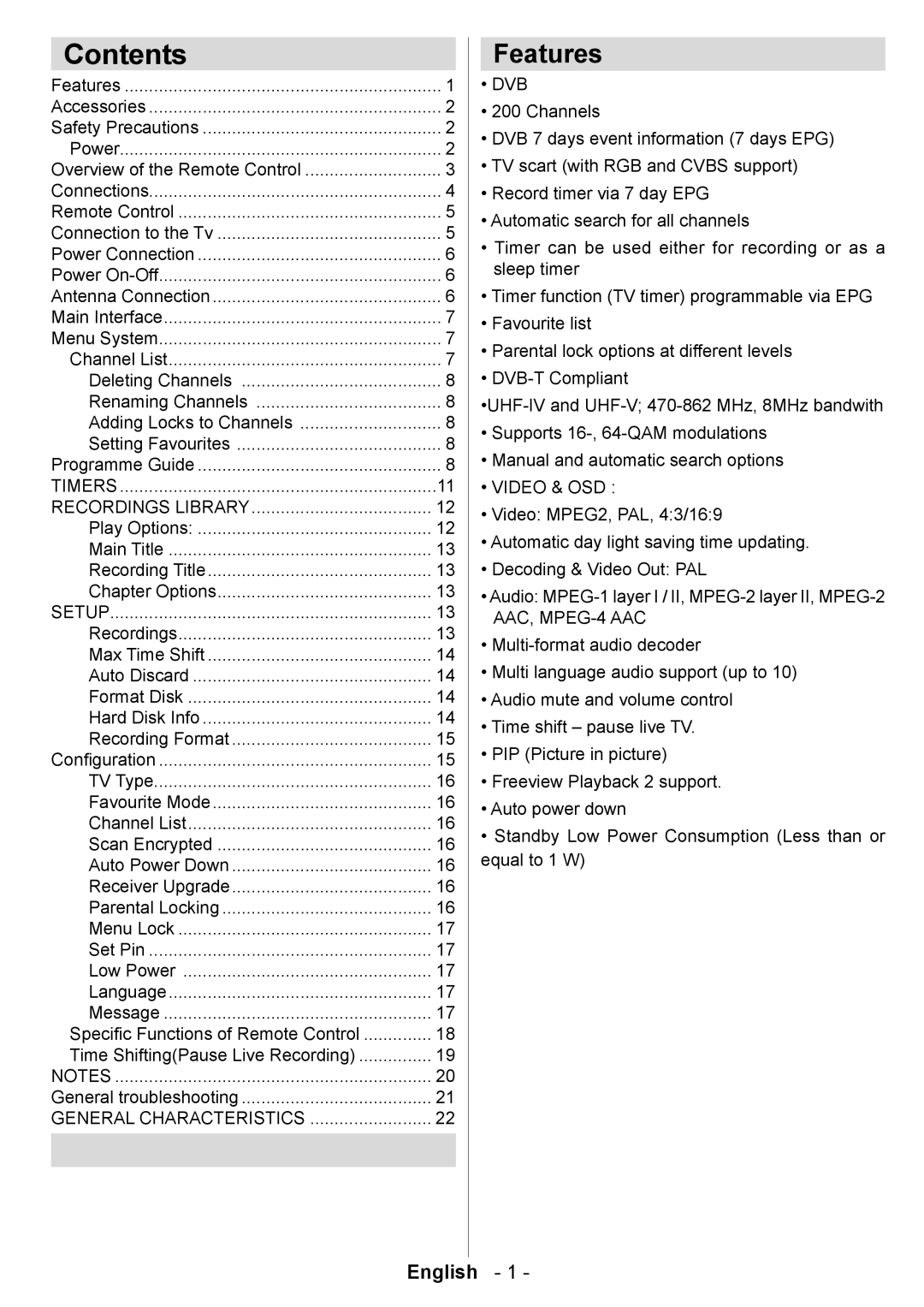 Technika 320Gb T835 user manual Contents 