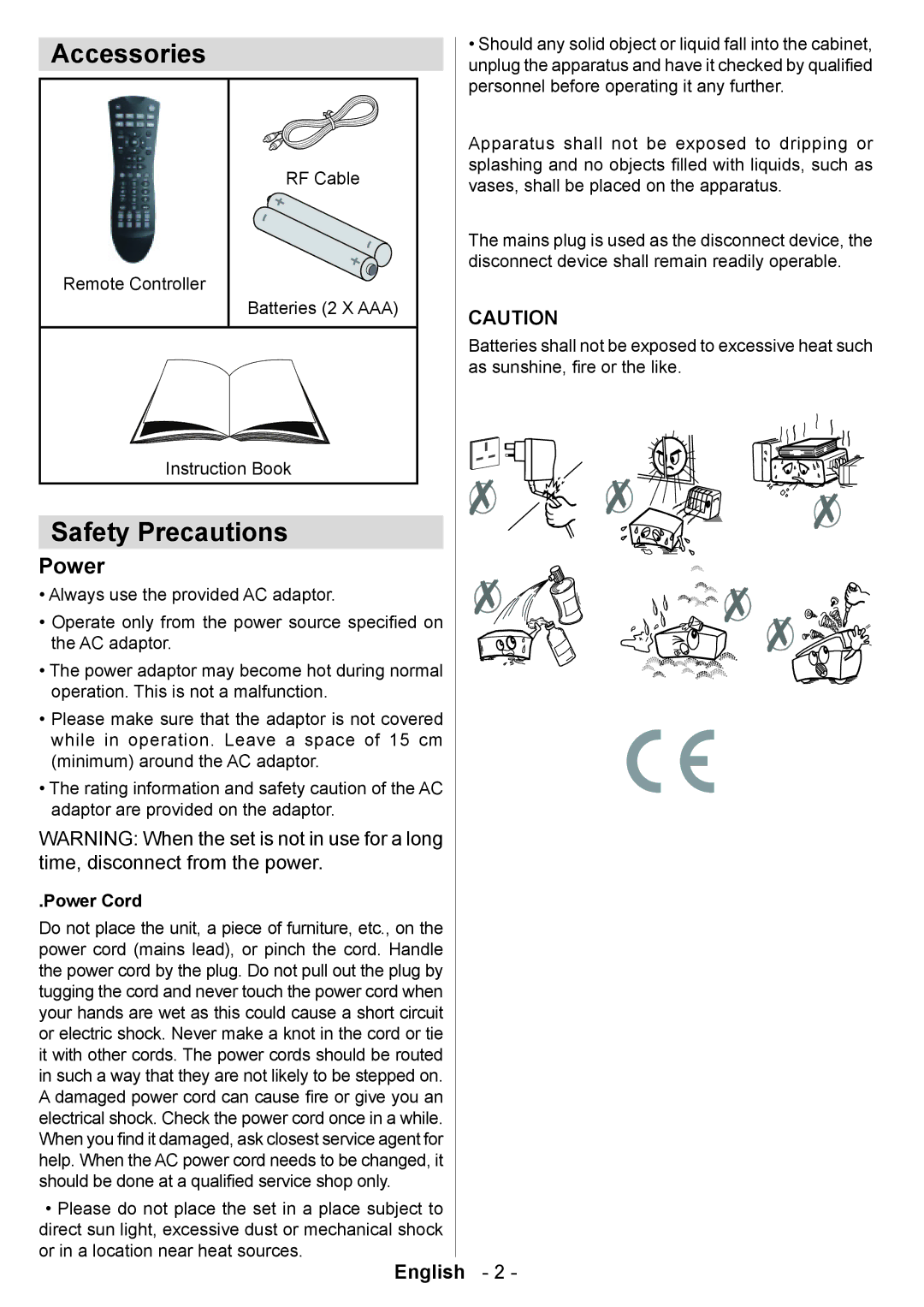 Technika 320Gb T835 user manual Accessories, Safety Precautions, Power Cord 